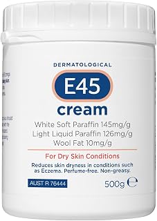E45 Cream 500 g Tub – Moisturiser for Dry Skin and Sensitive Skin - Emollient Body Cream to Soothe Dry and Irritated Skin - Itchy Skin, Eczema Cream - Perfume-Free Face Cream and Non-Greasy Hand Cream
