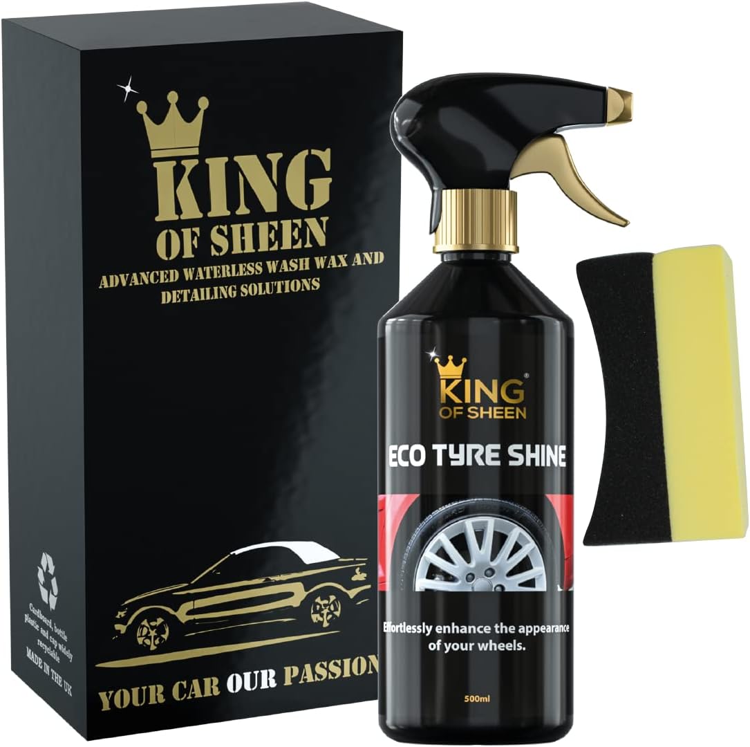 King of Sheen Eco Tyre Shine,Tyre Black and Applicator Sponge, Effortlessly Enhance the Appearance of your Wheels, 500ml