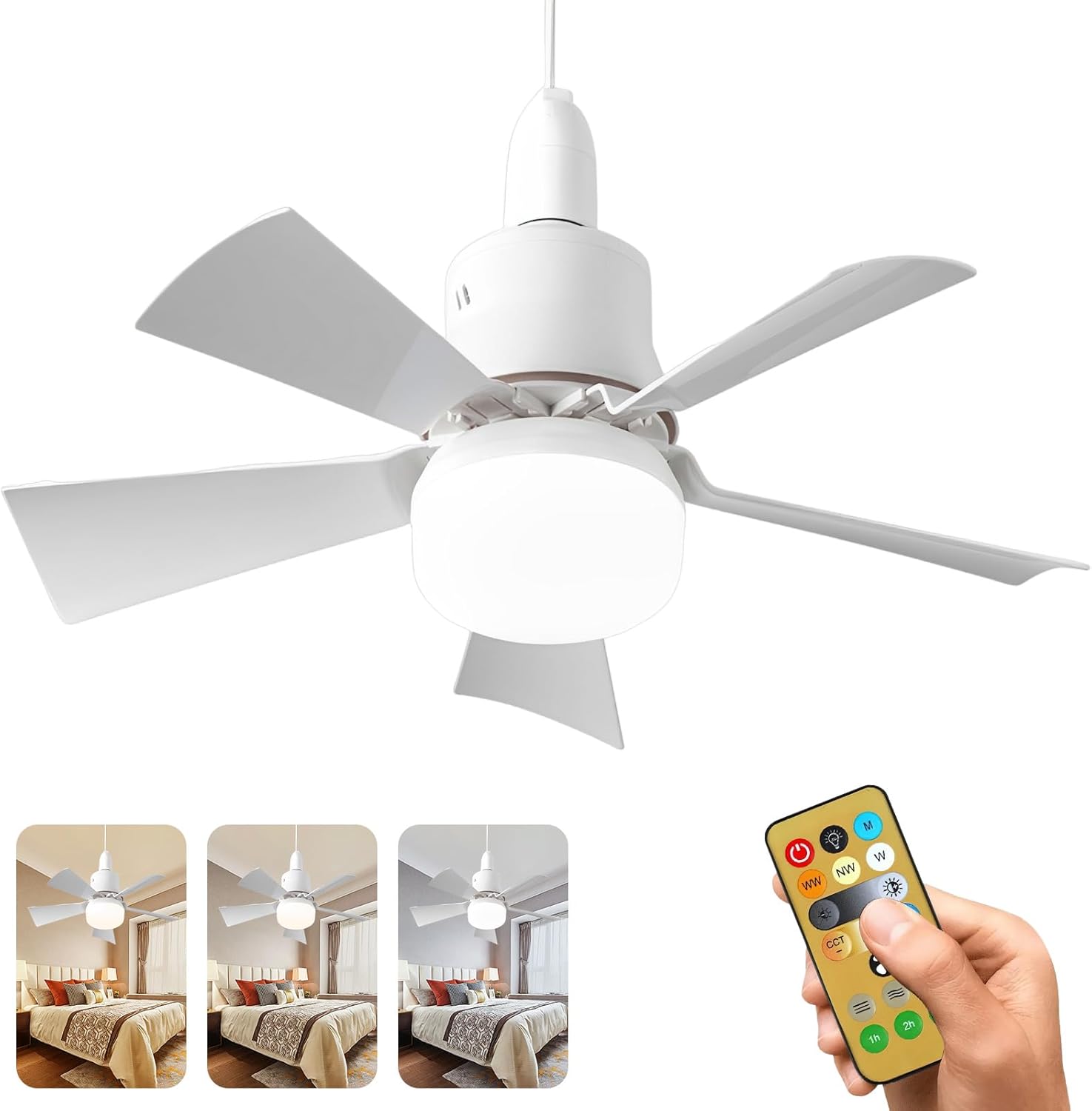 Ceiling Fans with Lights and Remote Control,E27 30W Ceiling Lights with Fan RC Timing, 3 Speeds 3 Colors (3000-6500K) LED Ceiling Light,,Timing, Modern Fan Lamp for Bedroom Living Room (White)