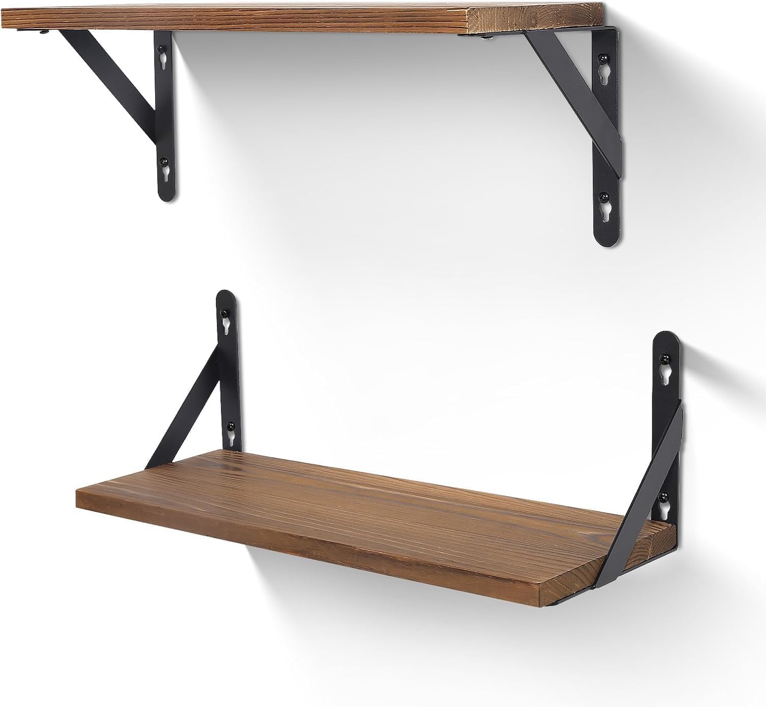 himaly Floating Shelves Set of 2 Rustic Wooden Shelves Decorative Wall Shelf Brackets Storage Book Shelves for Screw Mounted Shelf, 17in