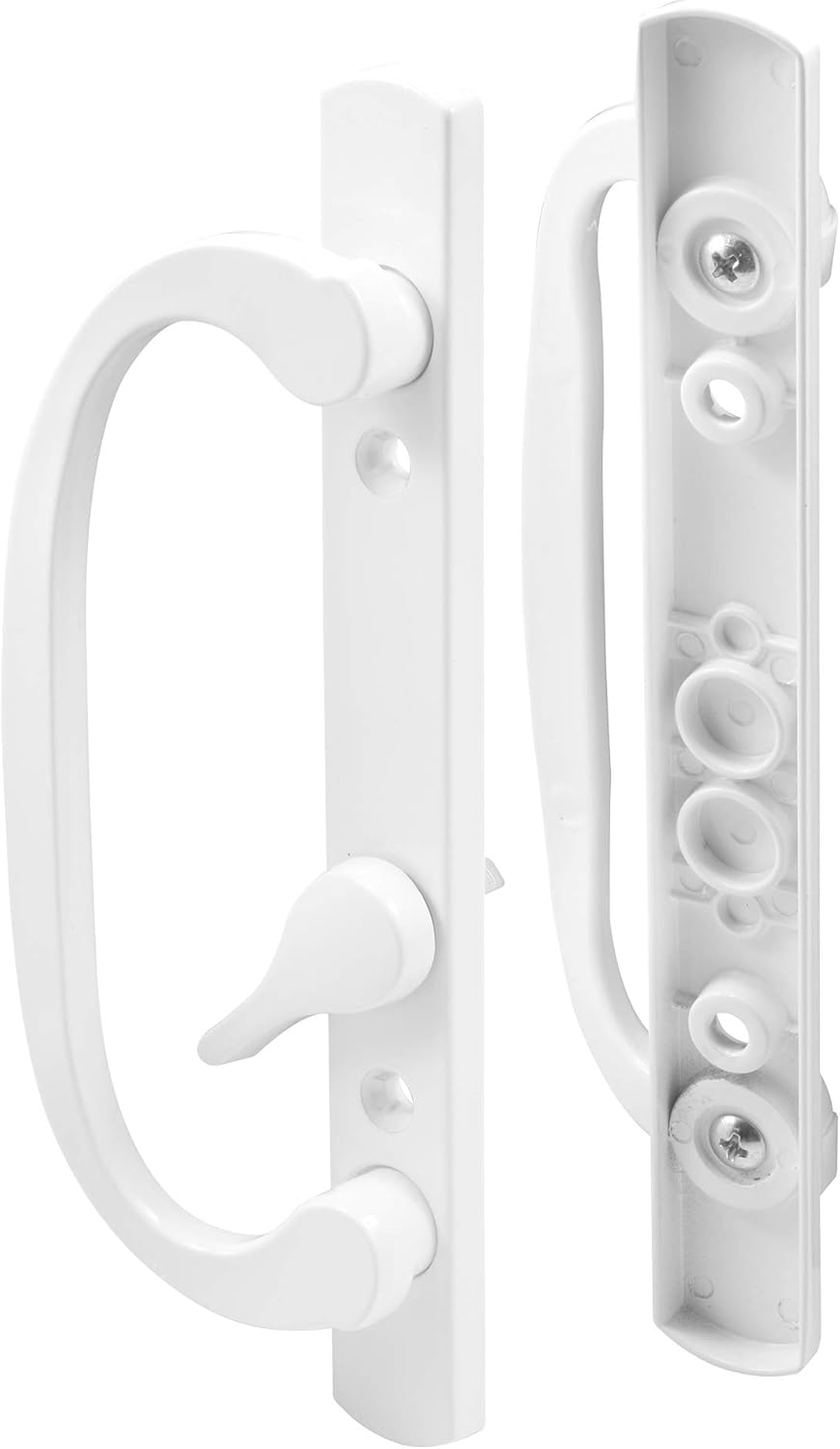 Prime-Line C 1280 Mortise Style Sliding Patio Door Handle Set - Replace Old or Damaged Door Handles Quickly and Easily – White Diecast, Non-Keyed, Fits 3-15/16 In. Hole Spacing (1 Set)