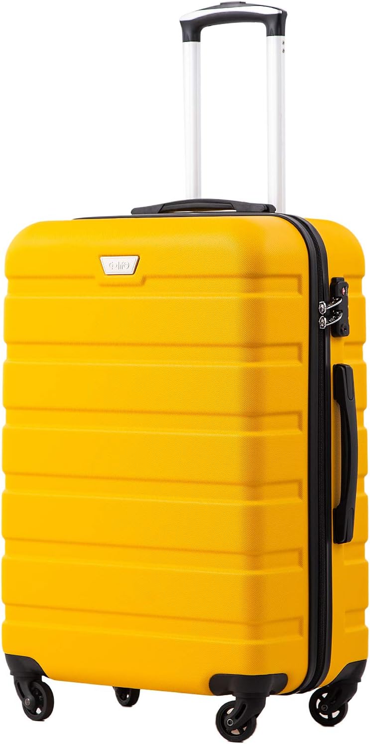 COOLIFE Suitcase Trolley Carry On Hand Cabin Luggage Hard Shell Travel Bag Lightweight with TSA Lock and Durable 4 Spinner Wheels (Lemon Yellow, S(56cm 38L))