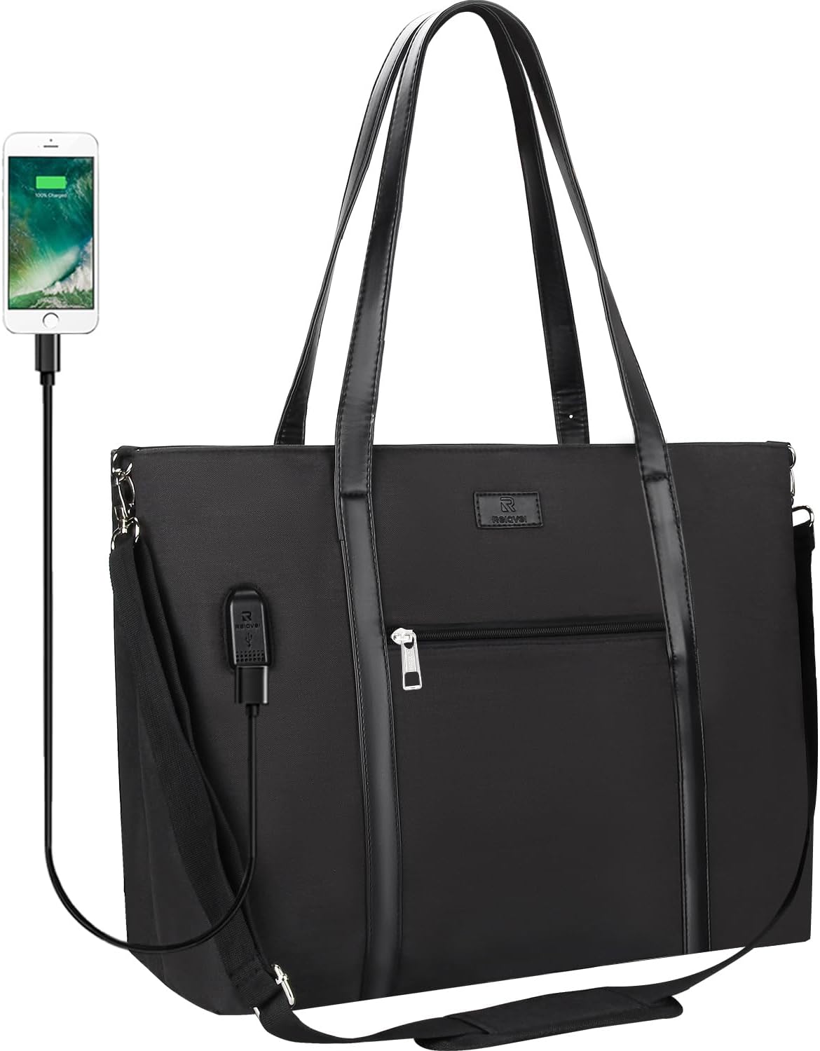 Laptop Tote Bag for Women 17 Inch, Large Teacher Tote Bag Office Work Bag Business Briefcase with Compartment and USB and Shoulder Straps Nylon Waterproof Computer Handbag Satchel
