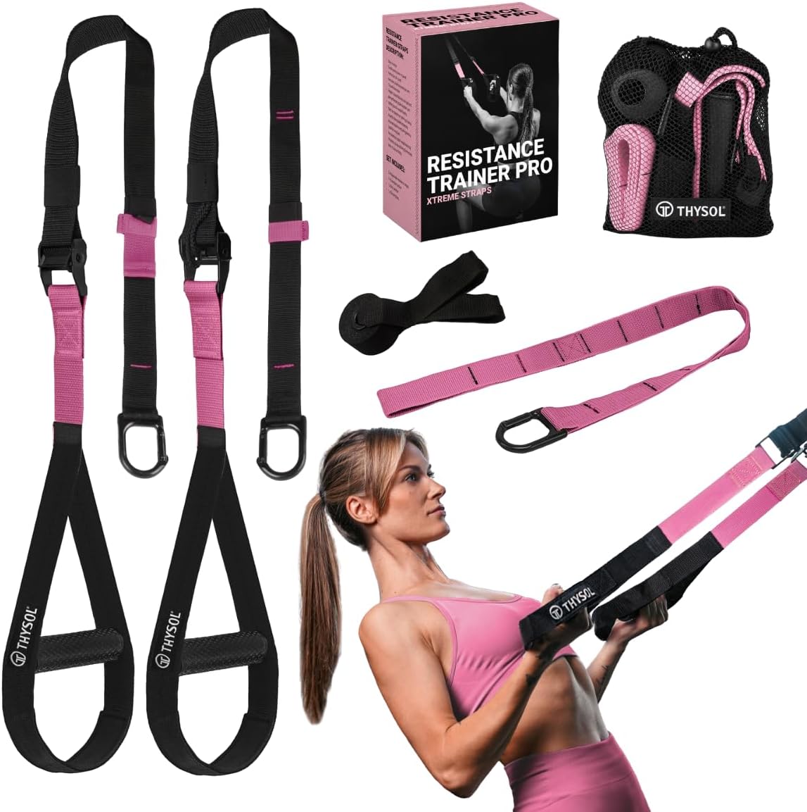 THYSOL Suspension Trainer – Sling Trainer Set with Door Anchor – Portable Suspension Training Straps for Home Gym Equipment & Workout Set – Gym Straps for Indoor & Outdoor Training