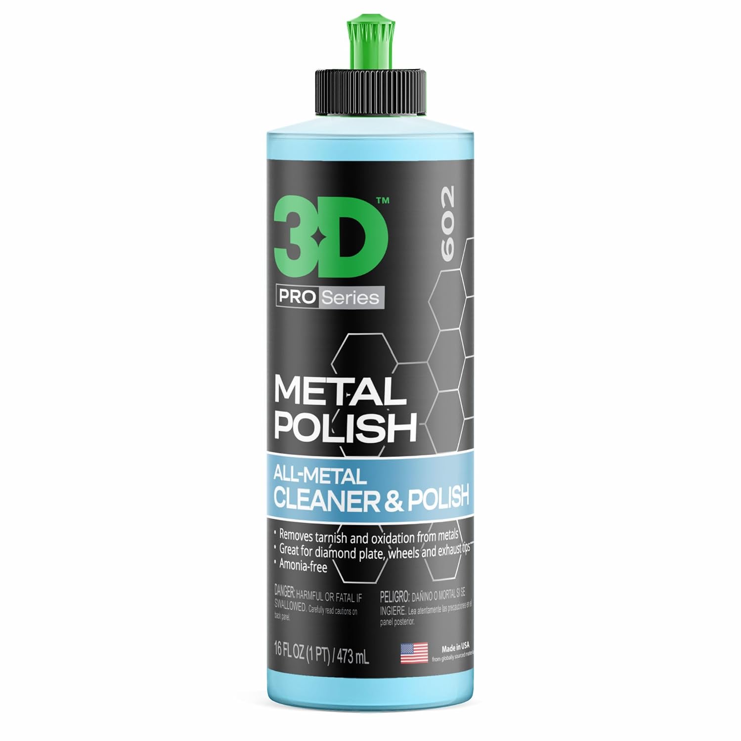 3D Metal Polish – Heavy Duty Car Metal Polish for Aluminum, Chrome, Brass, Copper, Silver – Removes Oxidation, Tarnish & Stains – 16oz – Made in USA