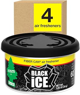 LITTLE TREES Car Air Freshener. Fiber Can Provides a Long-Lasting Scent for Auto or Home. Adjustable Lid for Desired Strength. Black Ice, Air Fresheners (Pack of 4)