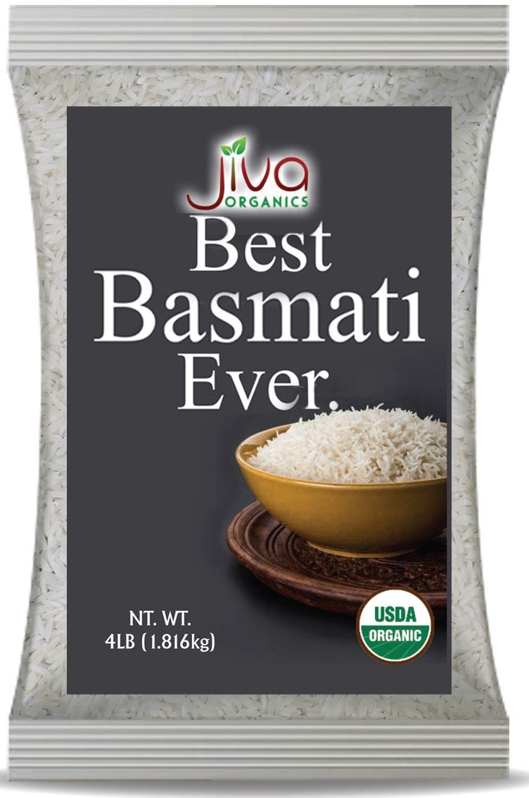 Organic Basmati Rice 4 LB Bag - Pure, Extra Long, Premium Quality from India - By Jiva Organics