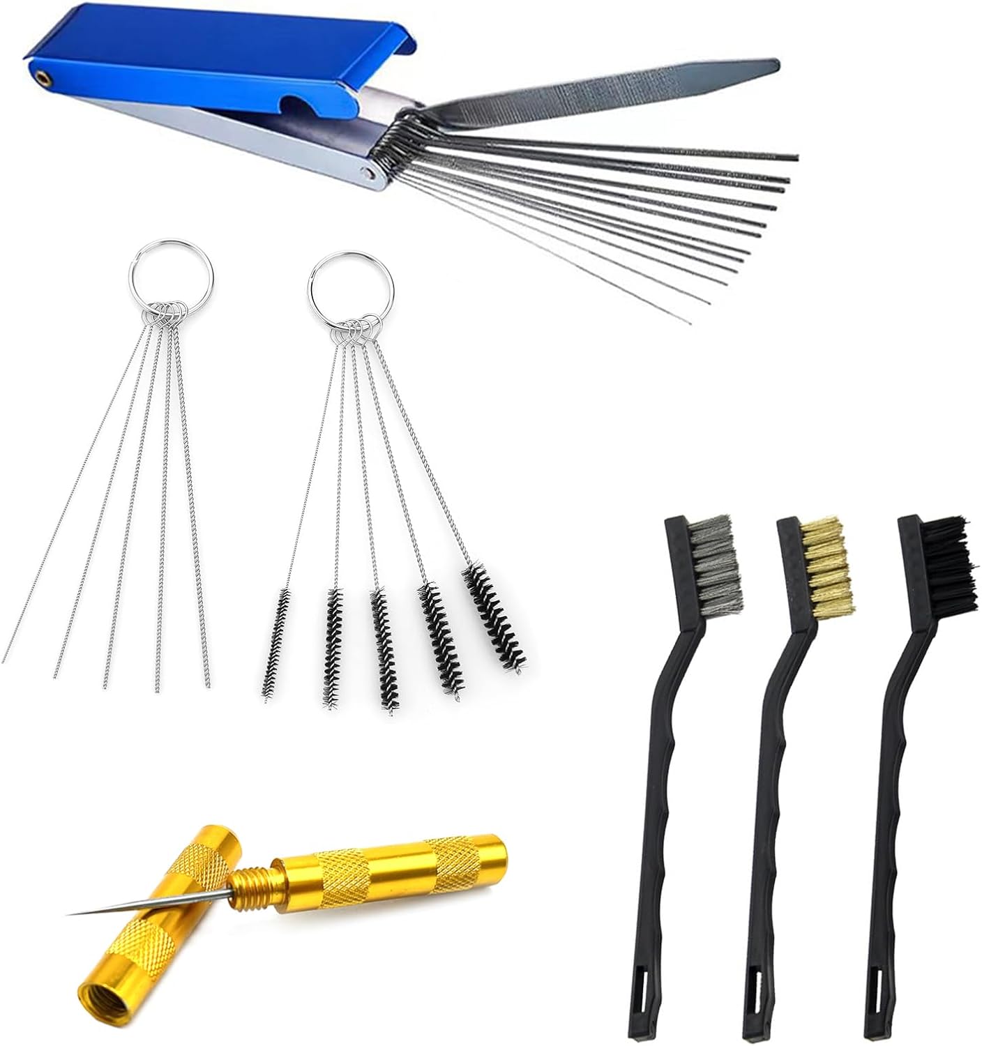 Carburetor Cleaning Kit, Carburetors Carbon Dirt Jet Remove Cleaner, 10 Cleaning Needles+5 Nylon Brushes +13 Pieces Cleaning Wires Set + 1 Sharpen Pick Tool Kit+3 Mini Brushes