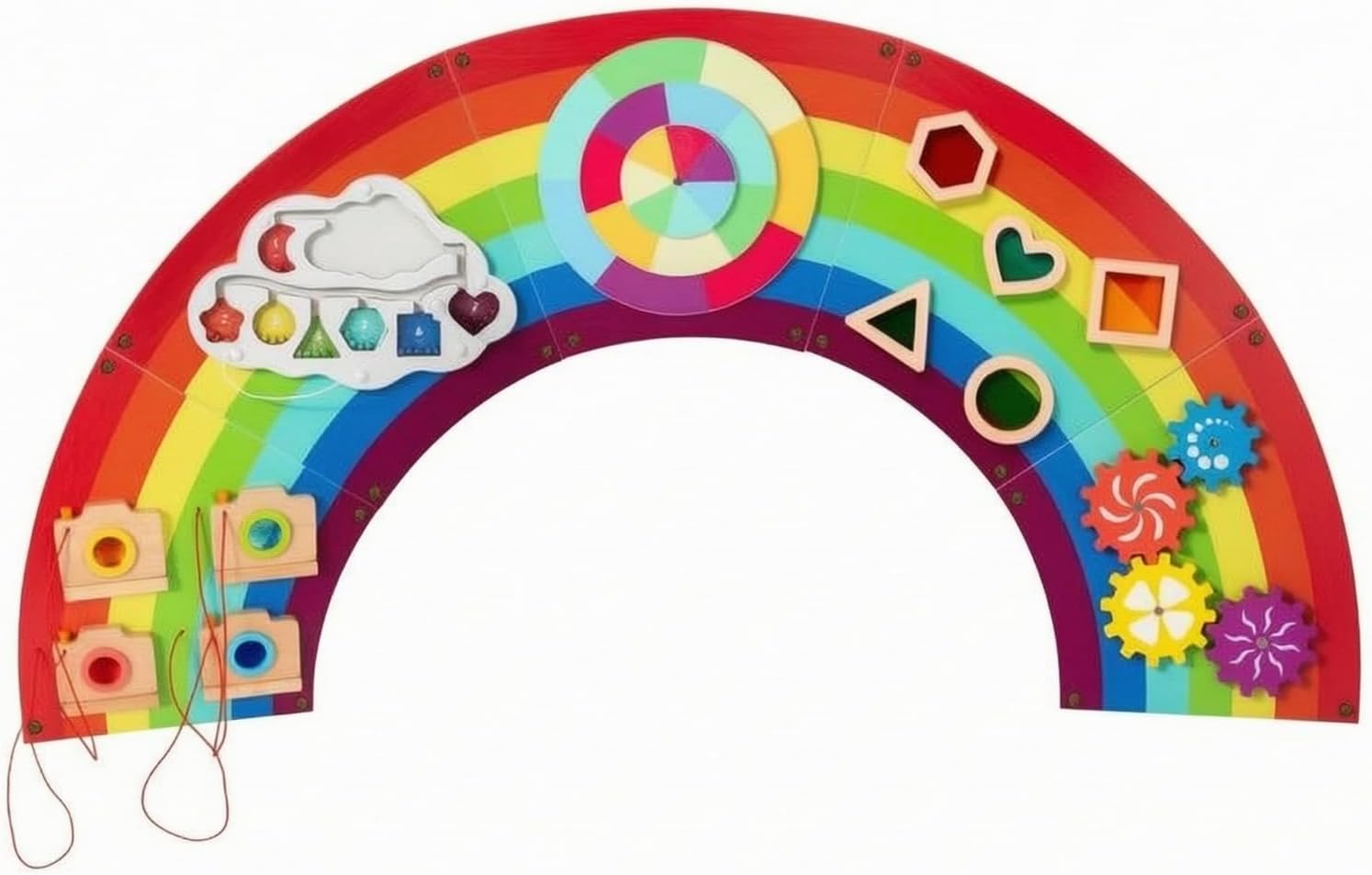 Amagogo Children Learning Board Wooden Wall-Mounted Activity Fine Motor Interactive Play Panel Suitable for Room Decor, Rainbow Wall Game 4.8kg CE/CPC