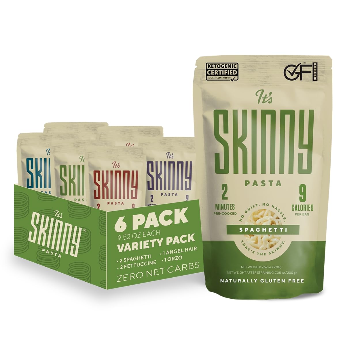 It’s Skinny Pasta Variety Pack – Spaghetti, Fettuccine, Angel Hair and Orzo, Low Carb, Gluten Free, Keto & Vegan-Friendly, Shirataki Konjac, 4.5 Calories, Ready in 2 Minutes (6 Packs)