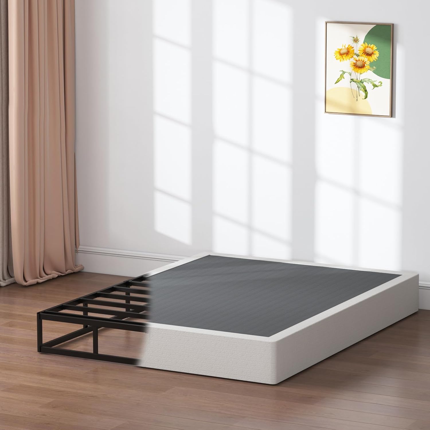 King Size Box Spring 9 Inch Metal Mattress Foundation Bed Base with Cover | Box Spring for King Bed 9 Inch, High Profile King Box Spring Only, Heavy Duty, Too-Free Easy Assembly, Quite, Fabric Cover