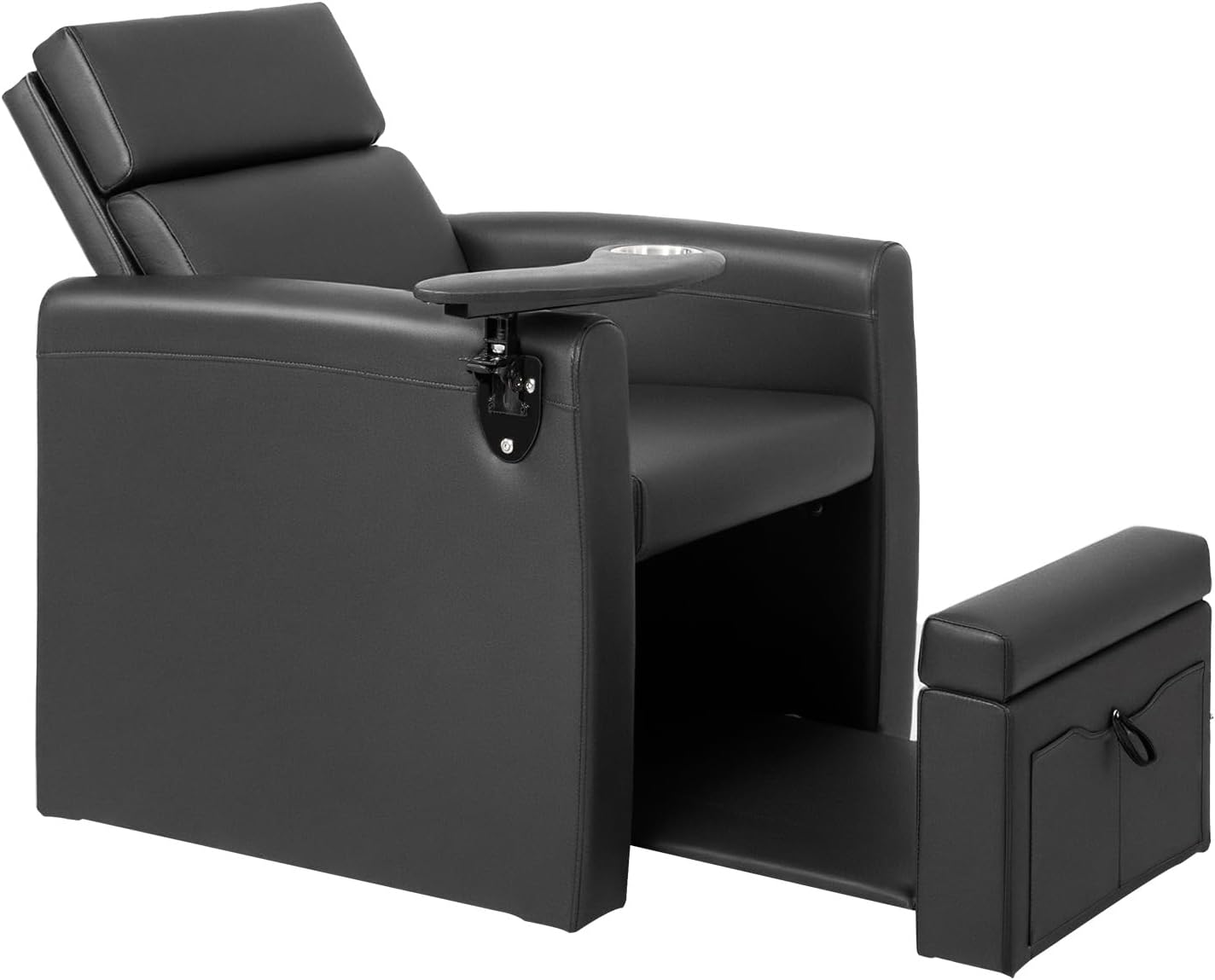 OmySalon Electric Pedicure Chair w/Adjustable Backrest, Movable Cup Holder & Hidden Storage Platform, Full-Floor Support Pedi Station for Professional Nail Tech Supplies Spa Salon (Black)
