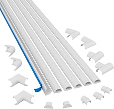 D-Line Small Cord Cover Kit, 30ft Self-Adhesive Wire Hider, Half Round Cord Covers, Paintable Cable Management - 6X 5ft Channels and 13 Accessories