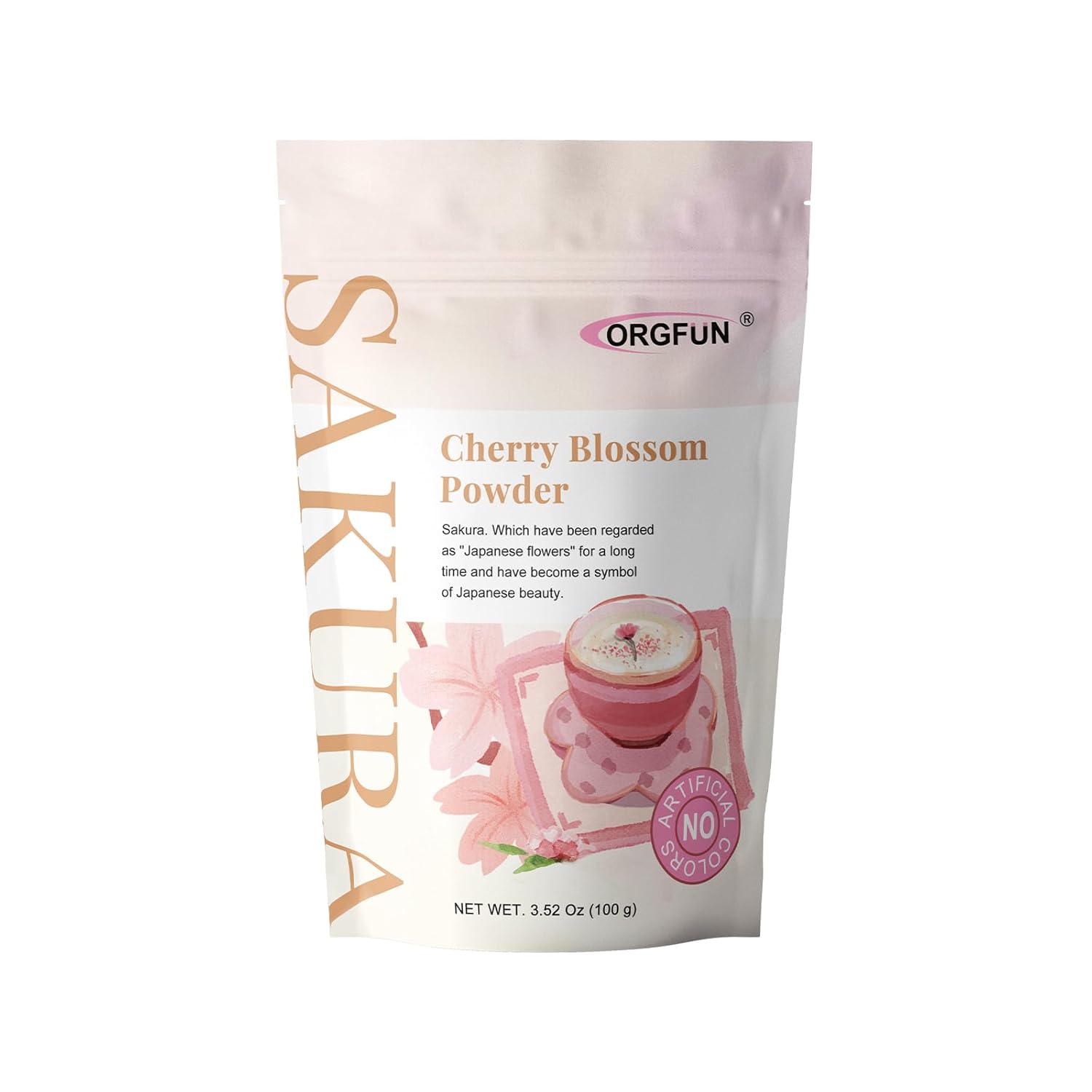 ORGFUN Original Sakura Powder Using 100% Spring Season Cherry Blossom No Additives Gluten Free Made in Japan Perfect for Sakura Latte, Drinks 3.52 Ounce