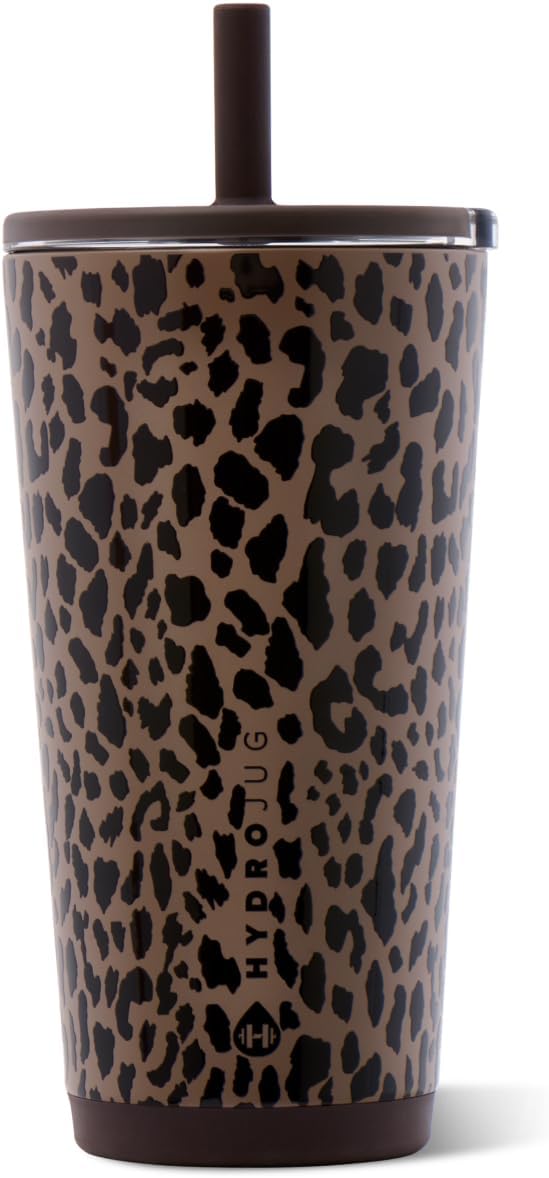 HydroJug Everyday Tumbler 20 oz, Ceramic-Lined Straw Cup, Brown Leopard