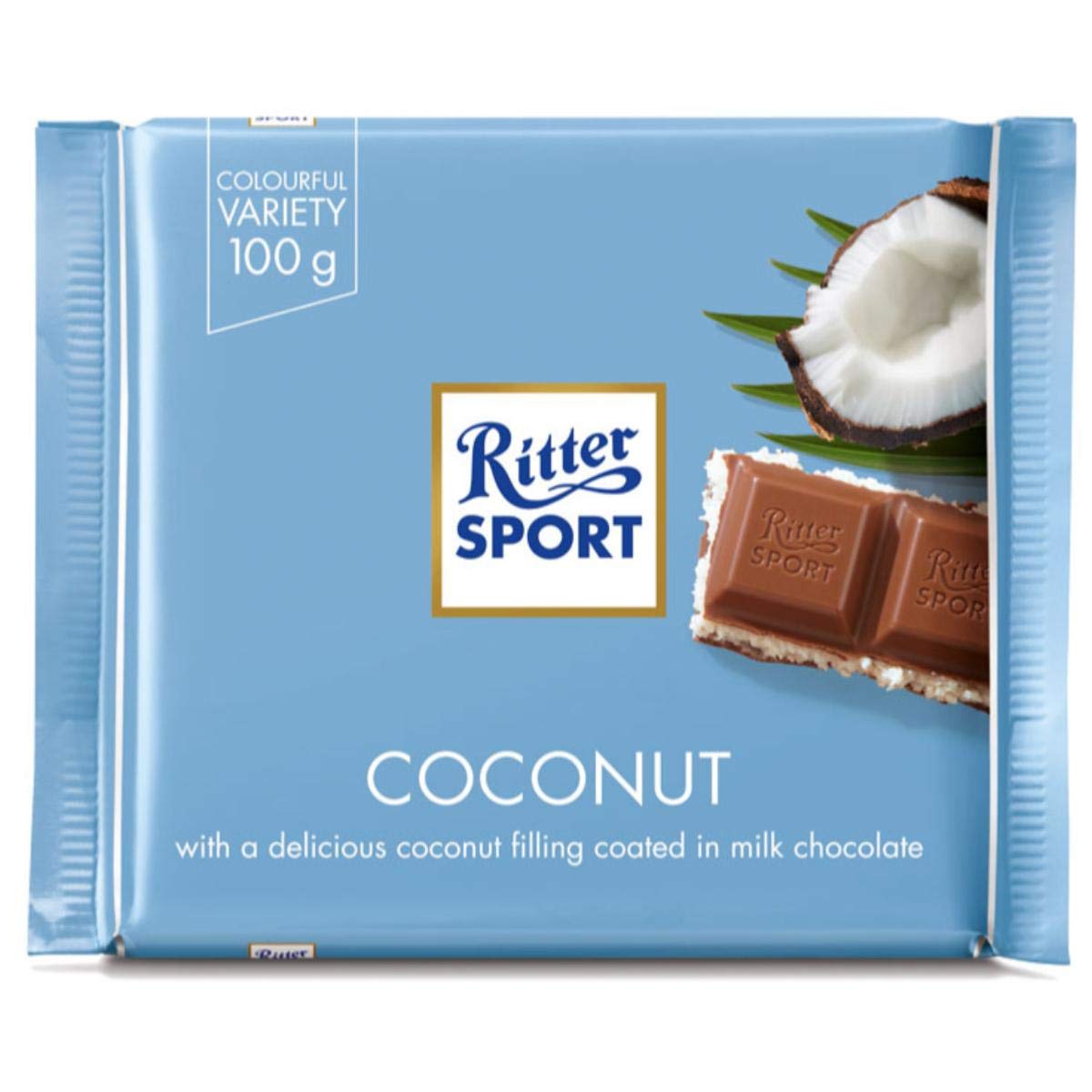 Ritter Sport Milk Chocolate with Coconut Filling 100g/3.52oz (Pack of 2)