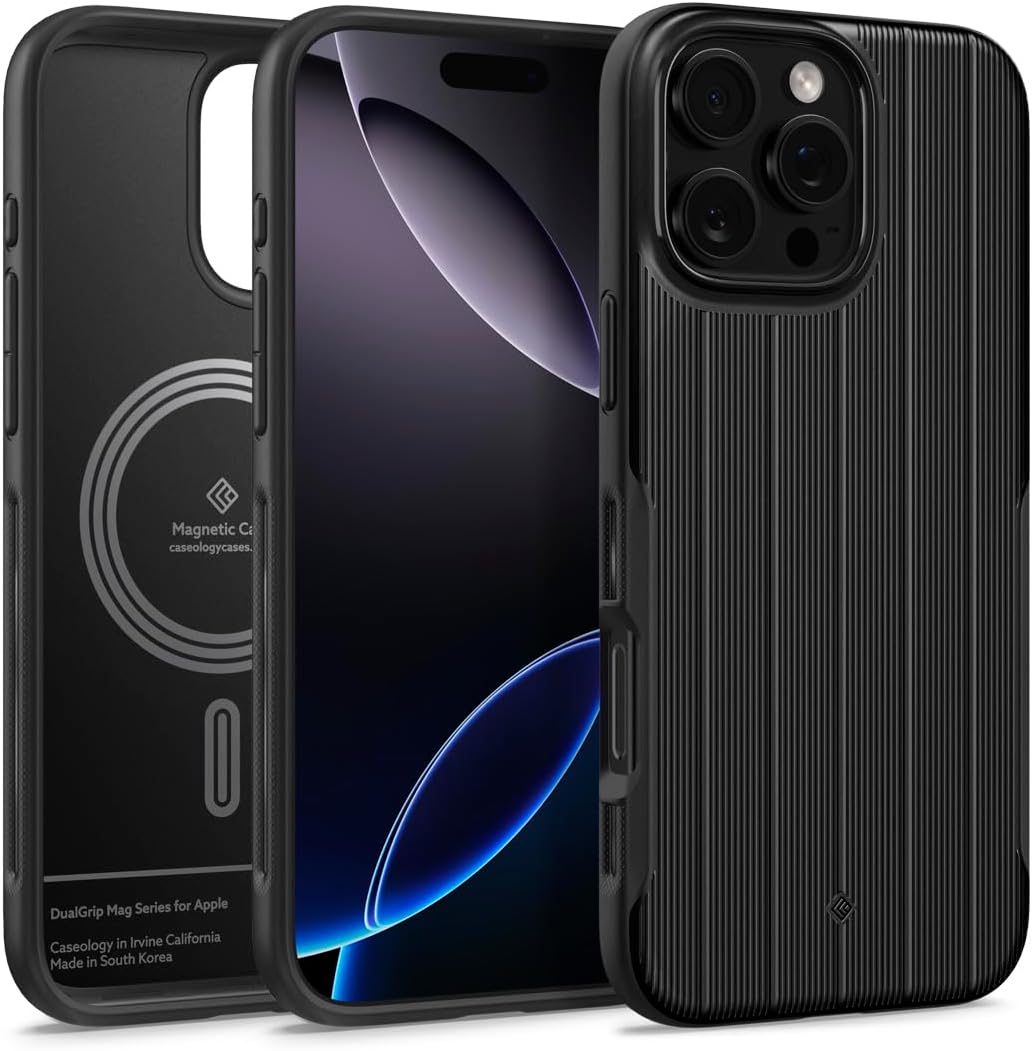 Caseology Dual Grip Mag for iPhone 16 Pro Case [Enhanced Grip Design] Magnetic Protection Case Cover for iPhone 16 Pro - Onyx Black
