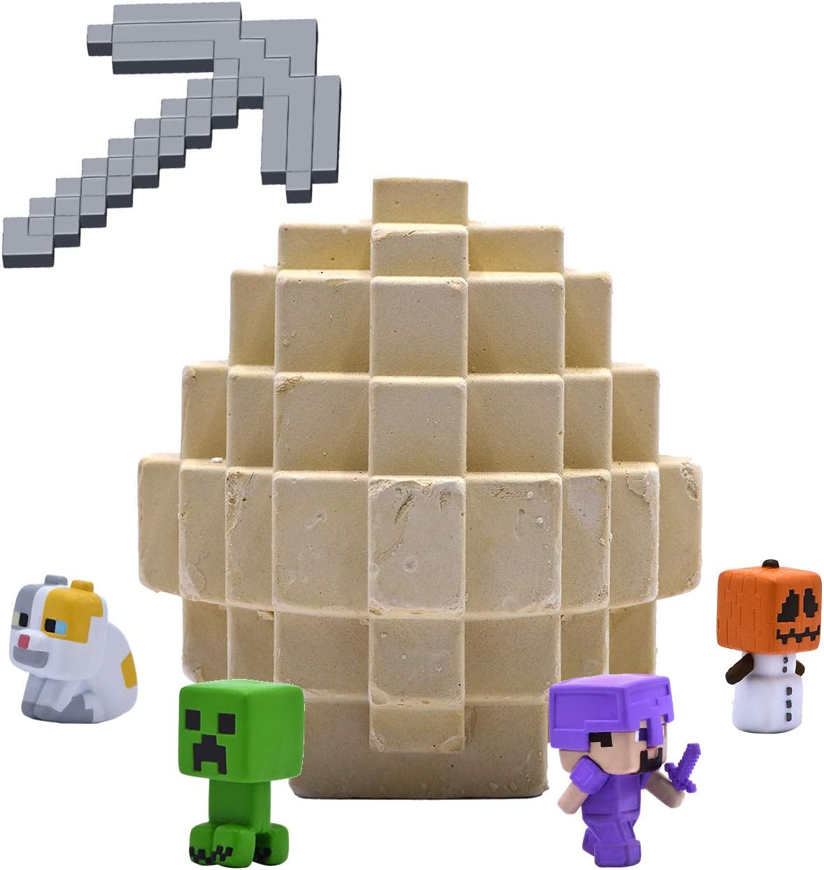 Minecraft Mine Kit – Dig Your Own Mystery Block with Mini‑Figure, Iron Pickaxe, Water‑Soak Mining Activity, Collectible Gold‑Plated Creeper (1‑in‑48), Gift for Kids 3+
