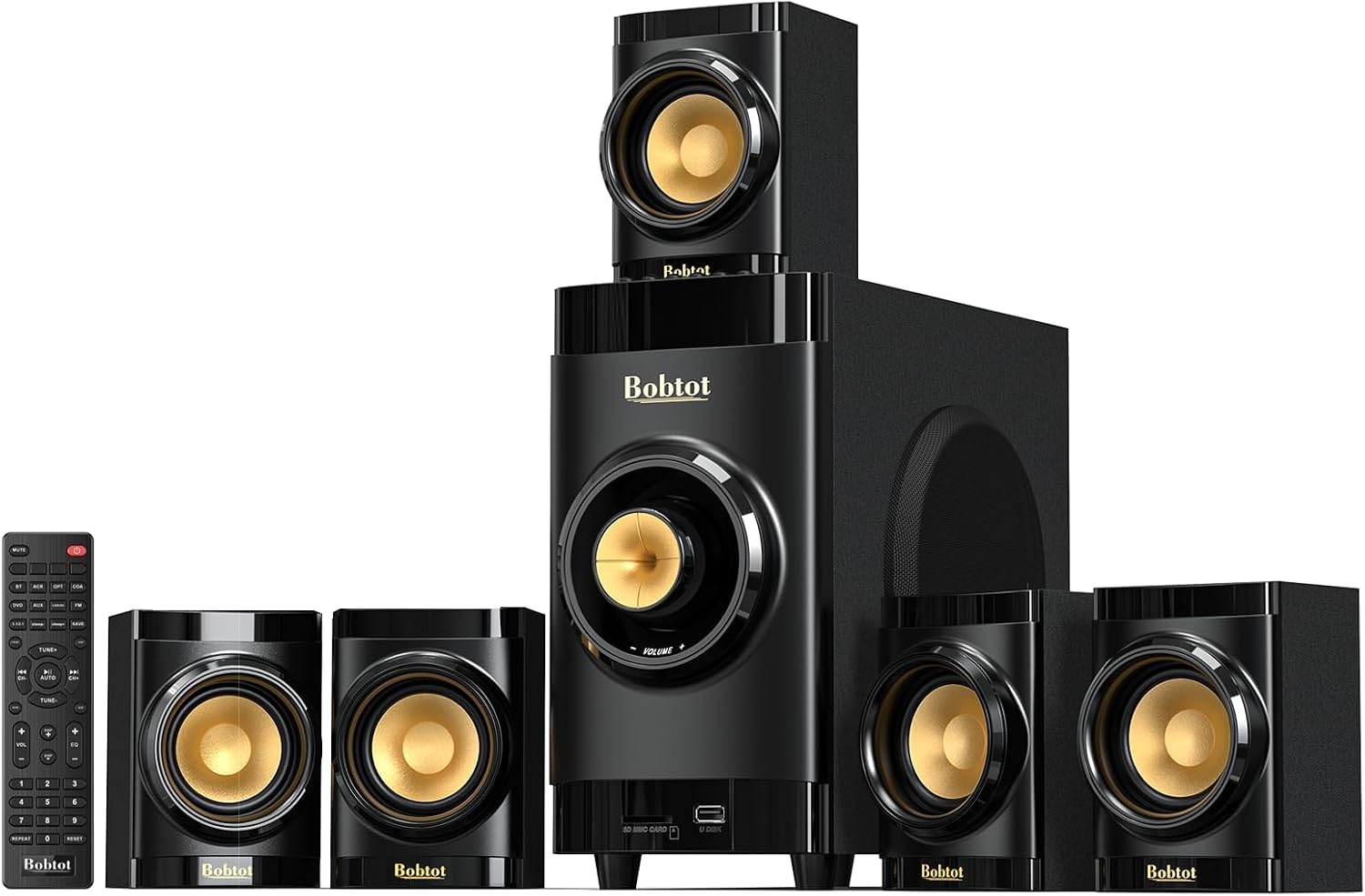 Bobtot Home Theater Surround Sound System for TV, 4" Subwoofer 400W Peak