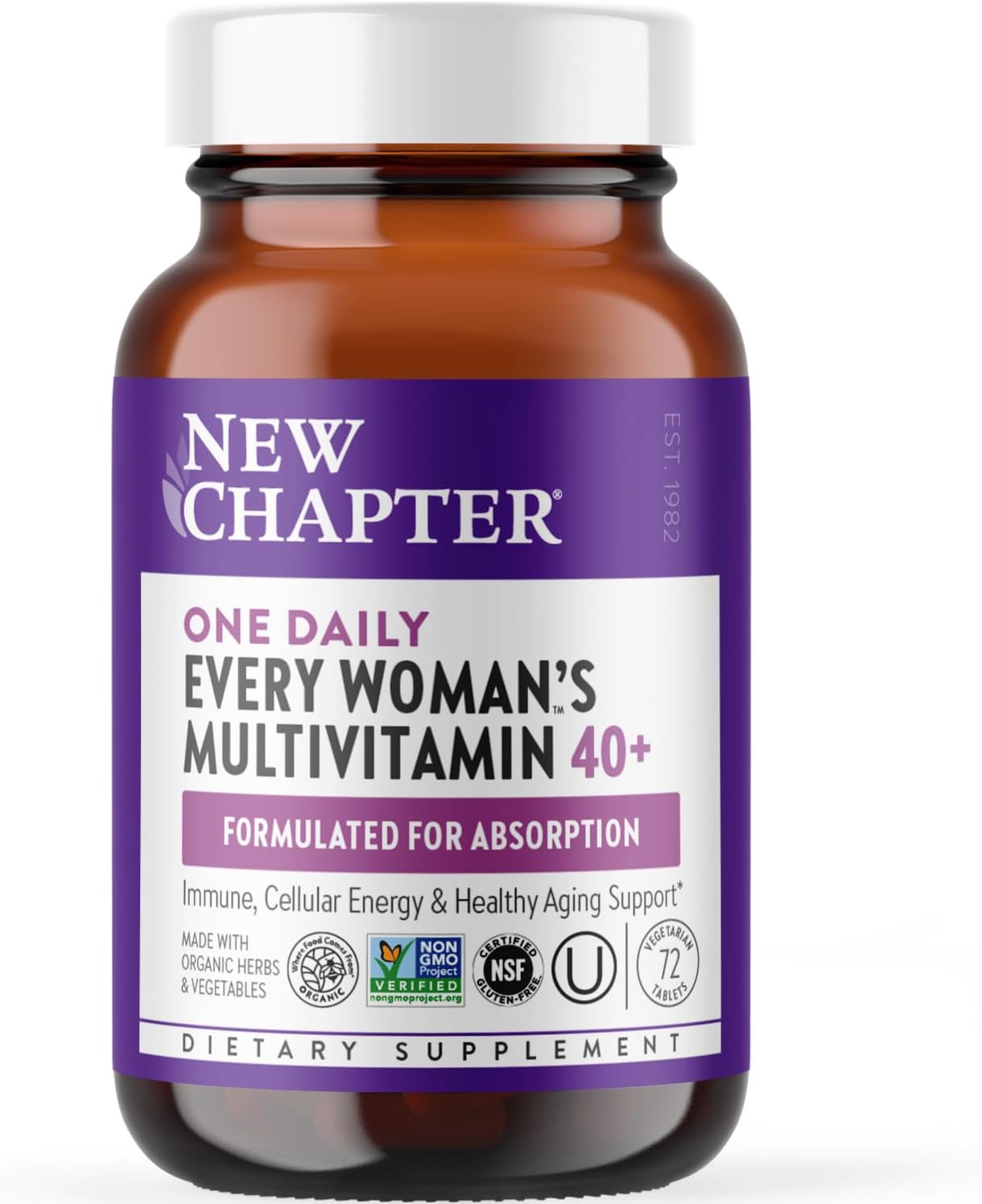 New Chapter Women's Multivitamin 40 plus for Energy, Healthy Aging + Immune Support with 20+ Nutrients -- Every Woman's One Daily 40+, Gentle on the Stomach, 72 Count