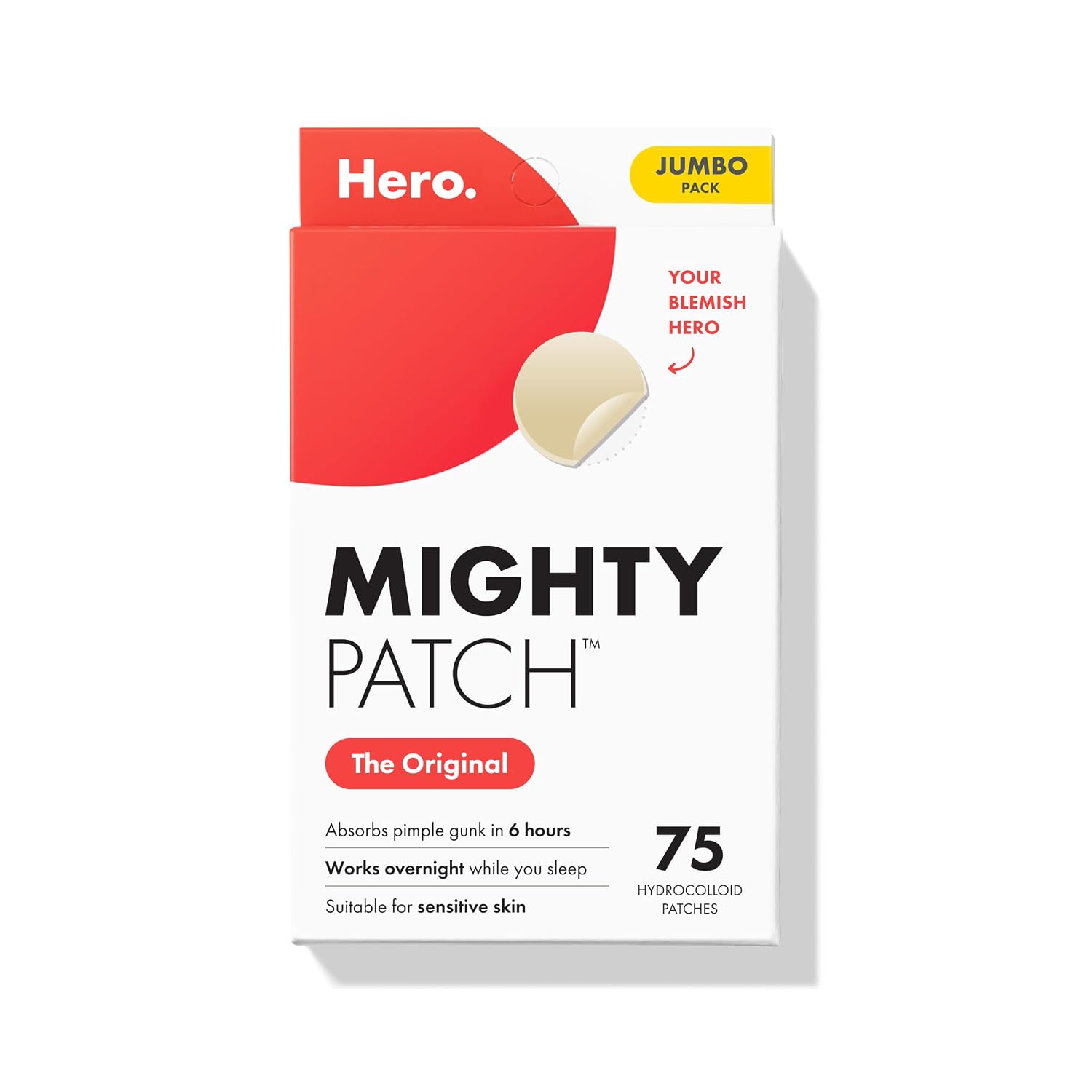 Mighty Patch Hero Cosmetics Original Nighttime Acne Pimple Patches, 75 Ct