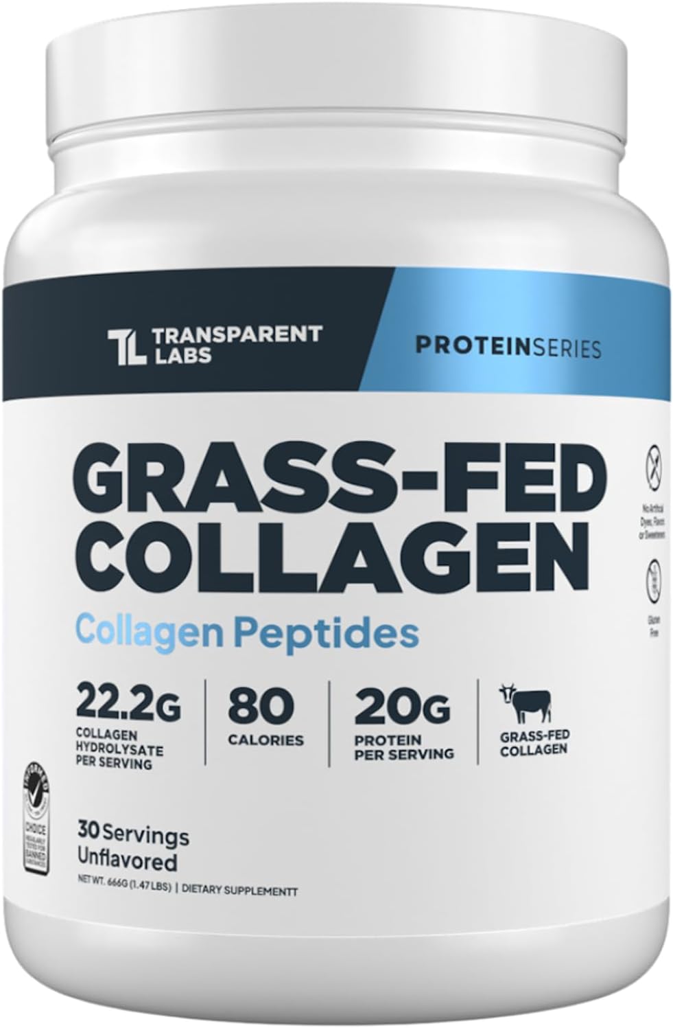 Grass-Fed Collagen Peptides Powder - Unflavored Collagen Powder for Women & Men, 22G Grassfed Bovine Hydrolyzed Collagen Peptides per Serving for Skin, Hair, Bones & Muscle Recovery - 30 Servings