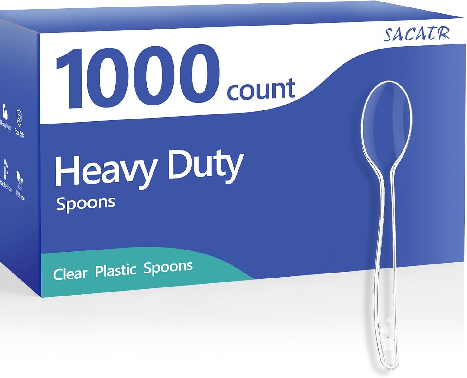 SACATR 1000 Count Clear Plastic Spoons Heavy Duty