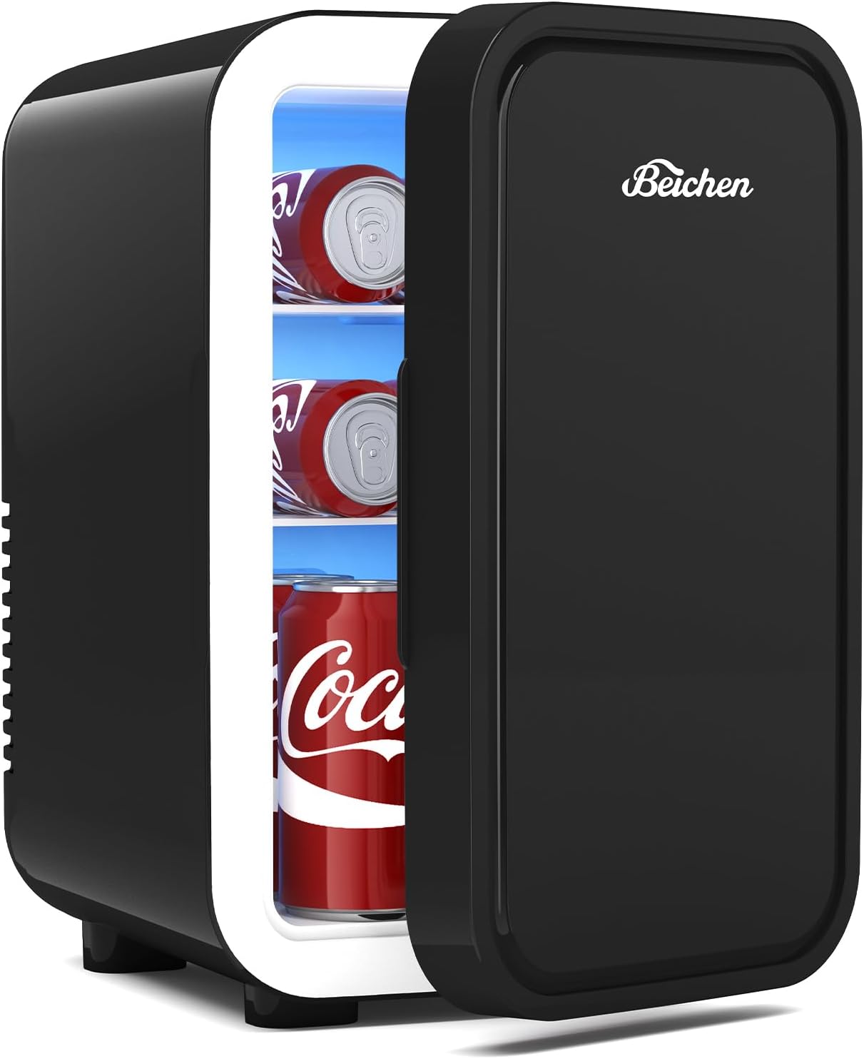 BEICHEN Mini Fridge,6 Liter / 8 Can Small Fridge for Bedroom, Car, Office | Cooler & Warmer for Food, Drinks, Skincare,Energy Saving, Low Noise,110V Ac/12V Dc,Compact & Portable,BLACK ﻿