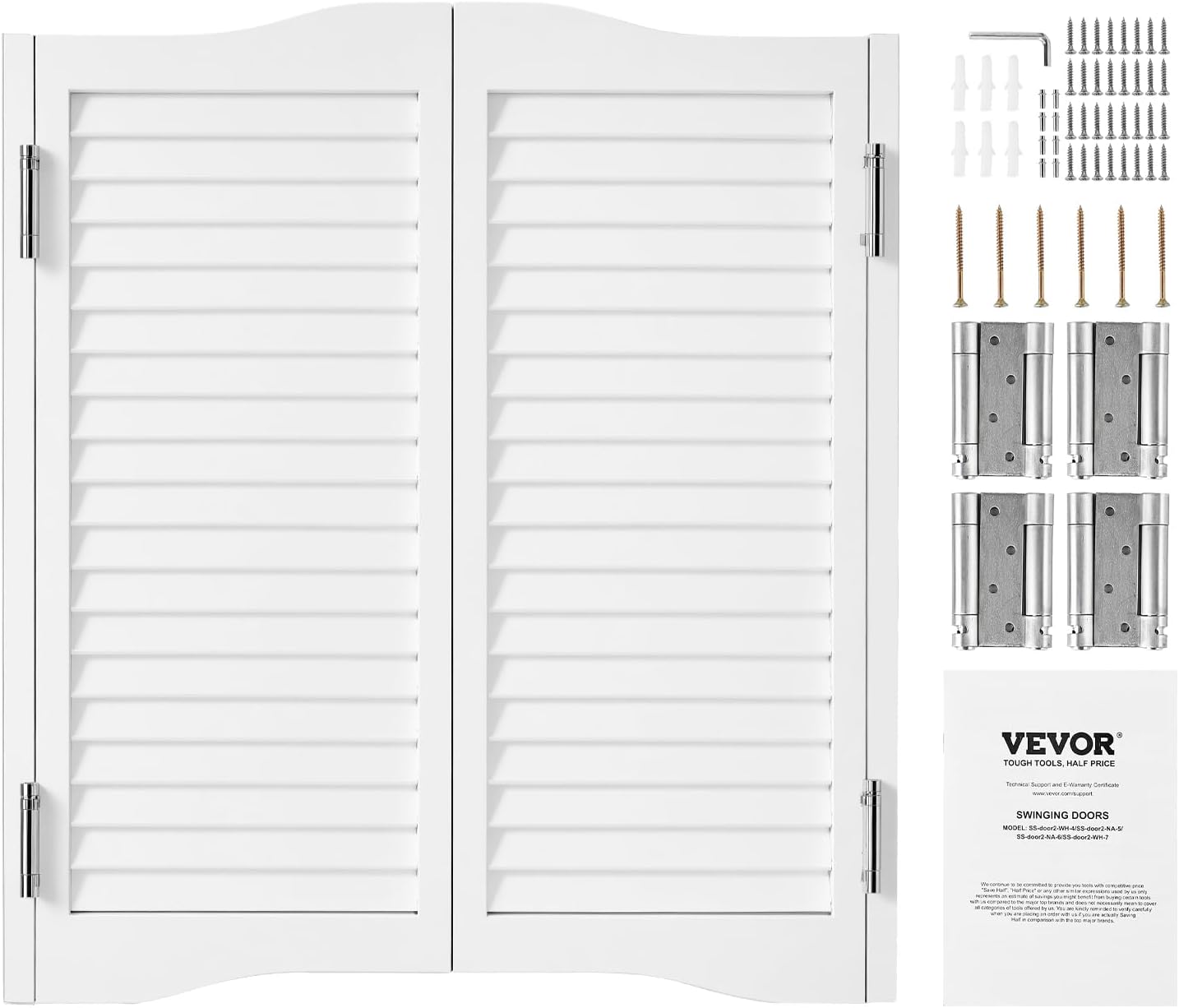 VEVOR Double Saloon Swinging Doors, 36" W x 36" H Arched Top Interior Swinging Cafe Doors, Premium Pine Wood, with Hinges & Hardware Kit, Easy to Install, for Hallway Kitchen Bar Pub Entrance, White