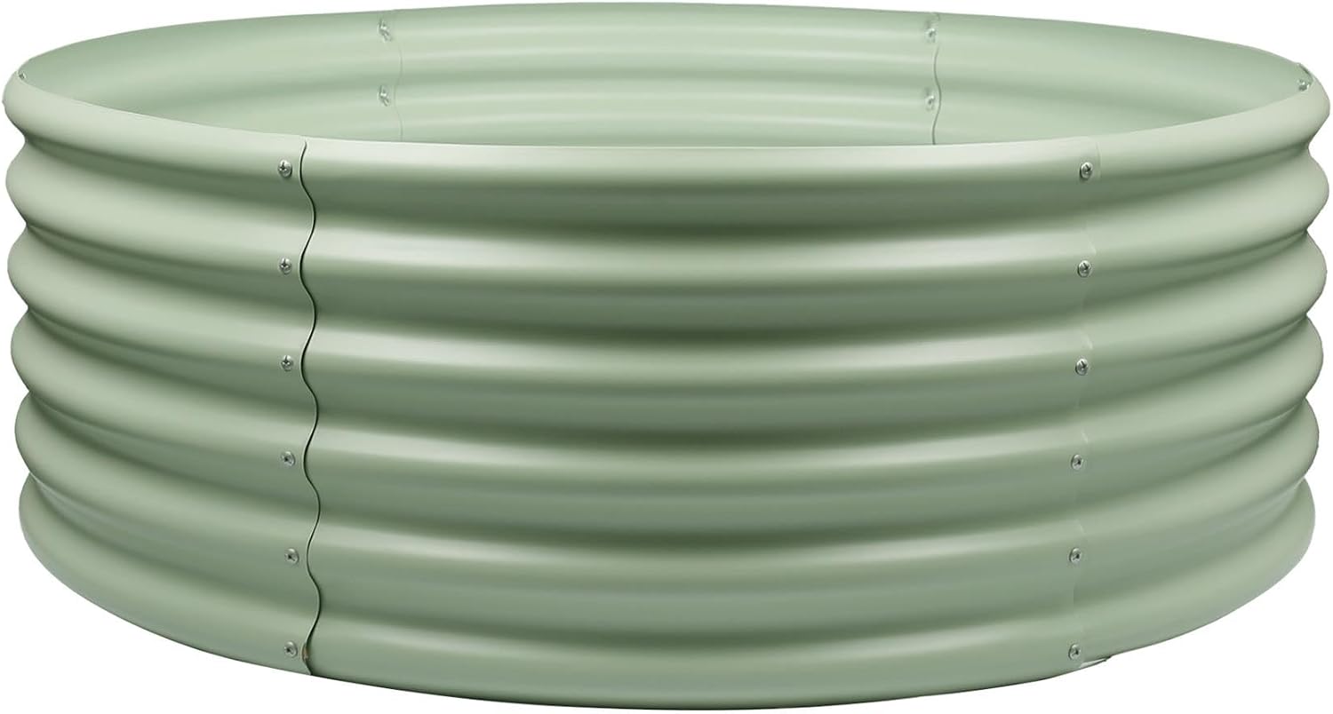 Harbour Housewares Raised Garden Bed - Green - 120 x 45cm - Round - Bottomless Metal Raised Bed Galvanised Steel Planter Box for Growing Outdoor Plants, Vegetables, Flowers and Herbs