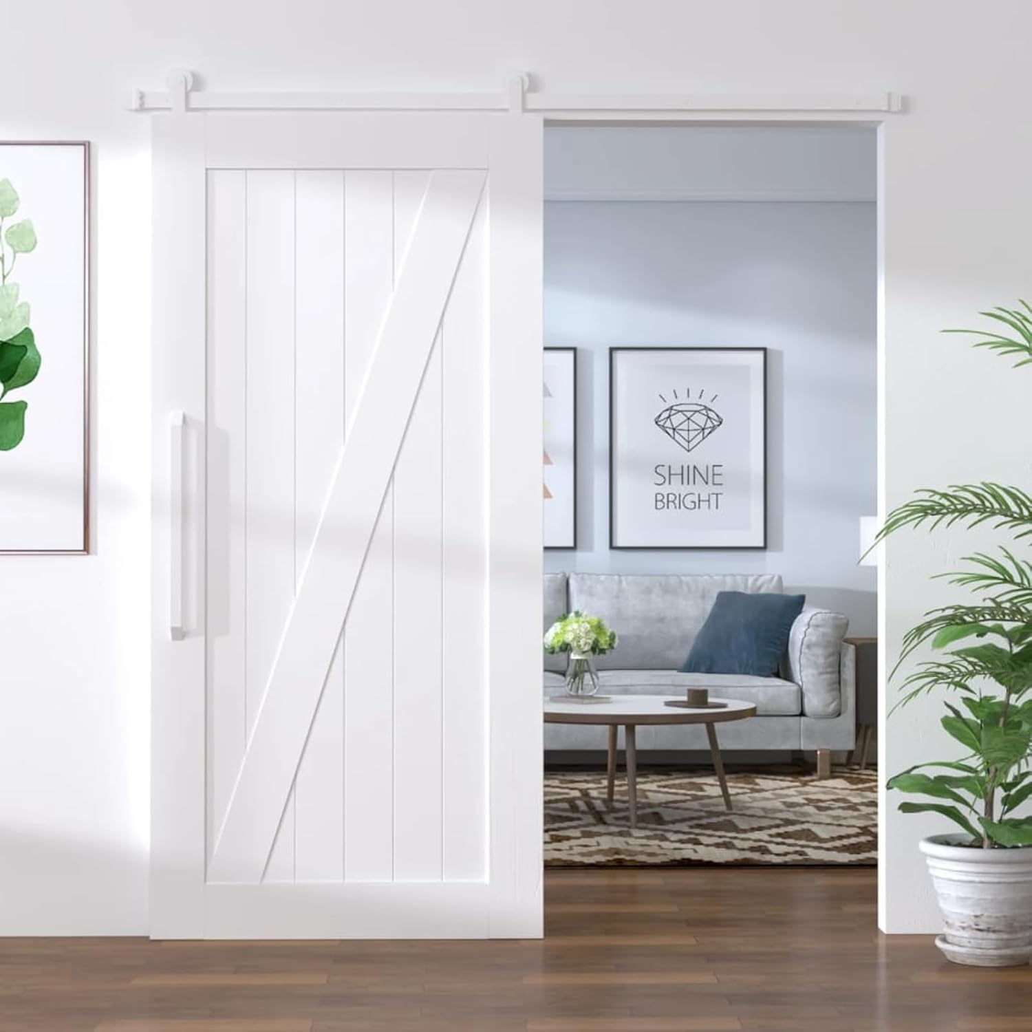 Juroupi Sliding Door Hardware Kit 183 cm Steel White,Sliding Door,Interior Doors,Doors,Building Materials-151705