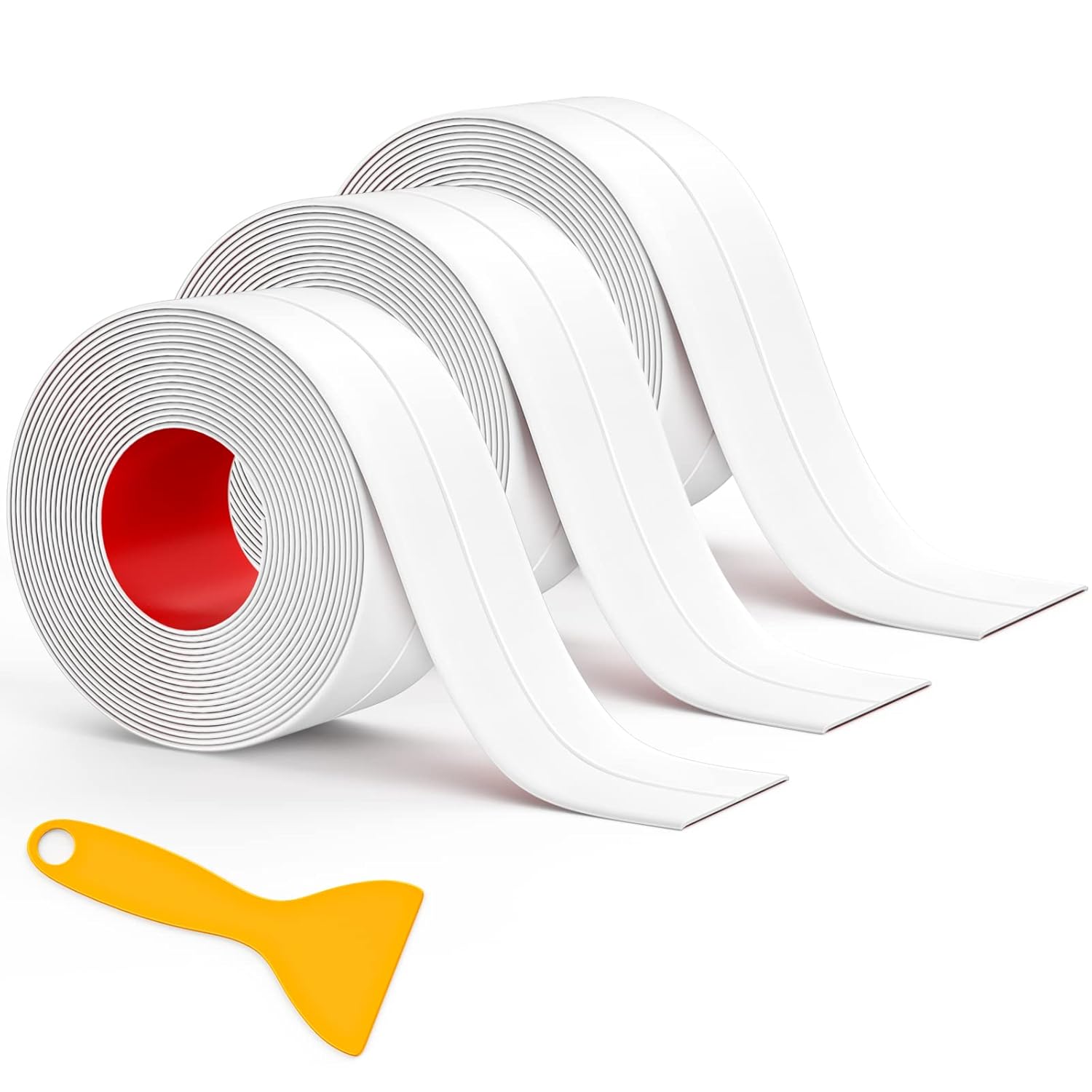 Fixmend Bath Sealant Strip Self Adhesive, 3 Rolls Caulk Strip, Bathroom Sealant Tape White Waterproof, Bath Seal for Toilet, Bathtub, Shower, Sink, Wall Corner, Kitchen with Sealing Tool