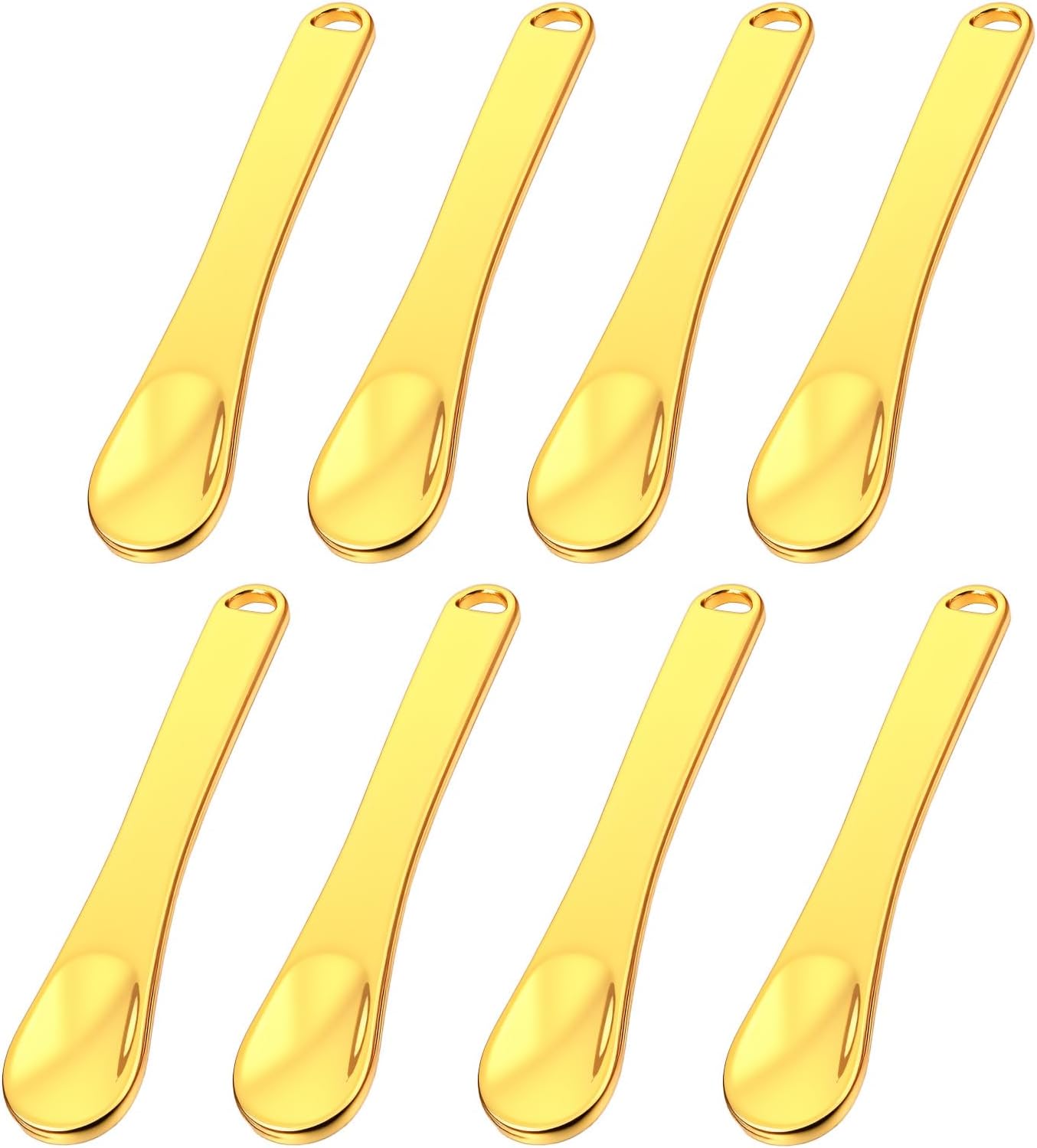 TIESOME 8 PCS Mini Metal Makeup Spatula, Mini Metal Cosmetic Spoon Reusable Skin Care Facial Cream Mask Scoop Makeup Tools for Cream Lotions Moisturizers (Gold)