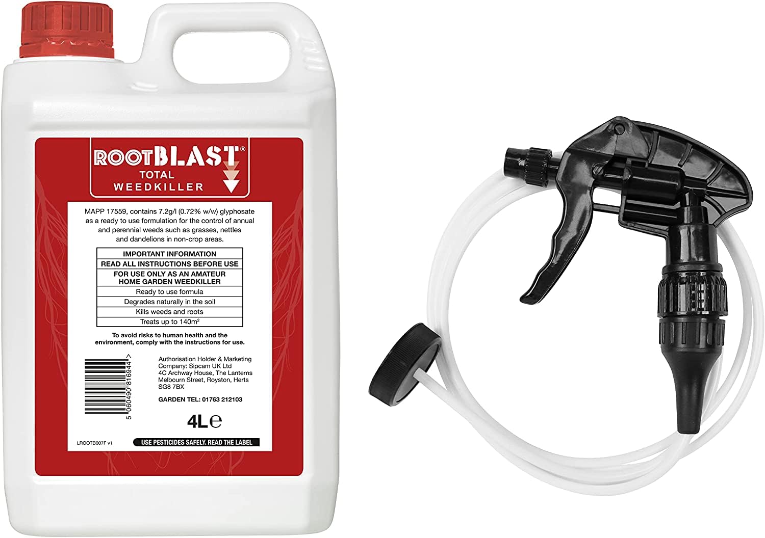 Rootblast Total Weedkiller 4L Extra Strong Glyphosate Weed Killer Spray Quick & Easy Application, Effective Weed Control for Driveways, Gardens, Paths, & Patios