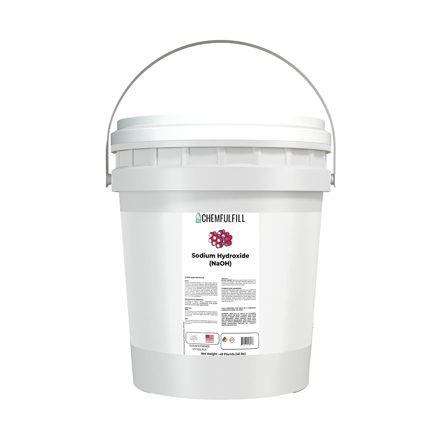 Chemfulfill Sodium Hydroxide – NaOH Flakes (Lye) (40 Pound Bucket (40 lbs))