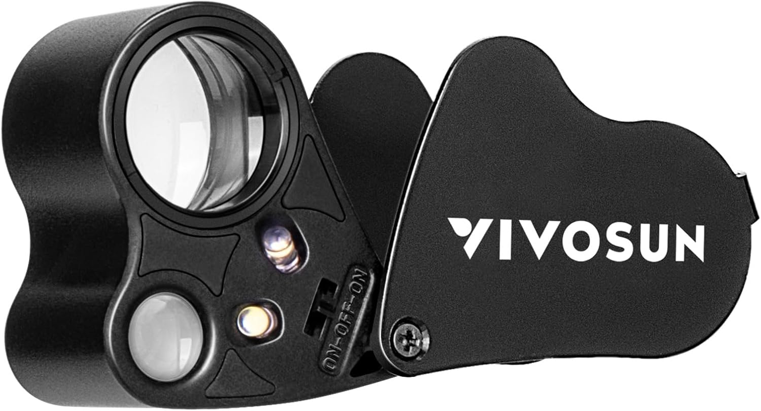 VIVOSUN 30X 60X Illuminated Jewelers Loupe Foldable Magnifier with LED Light for Jewelry Gems Watches Coins Stamps Antiques, Black