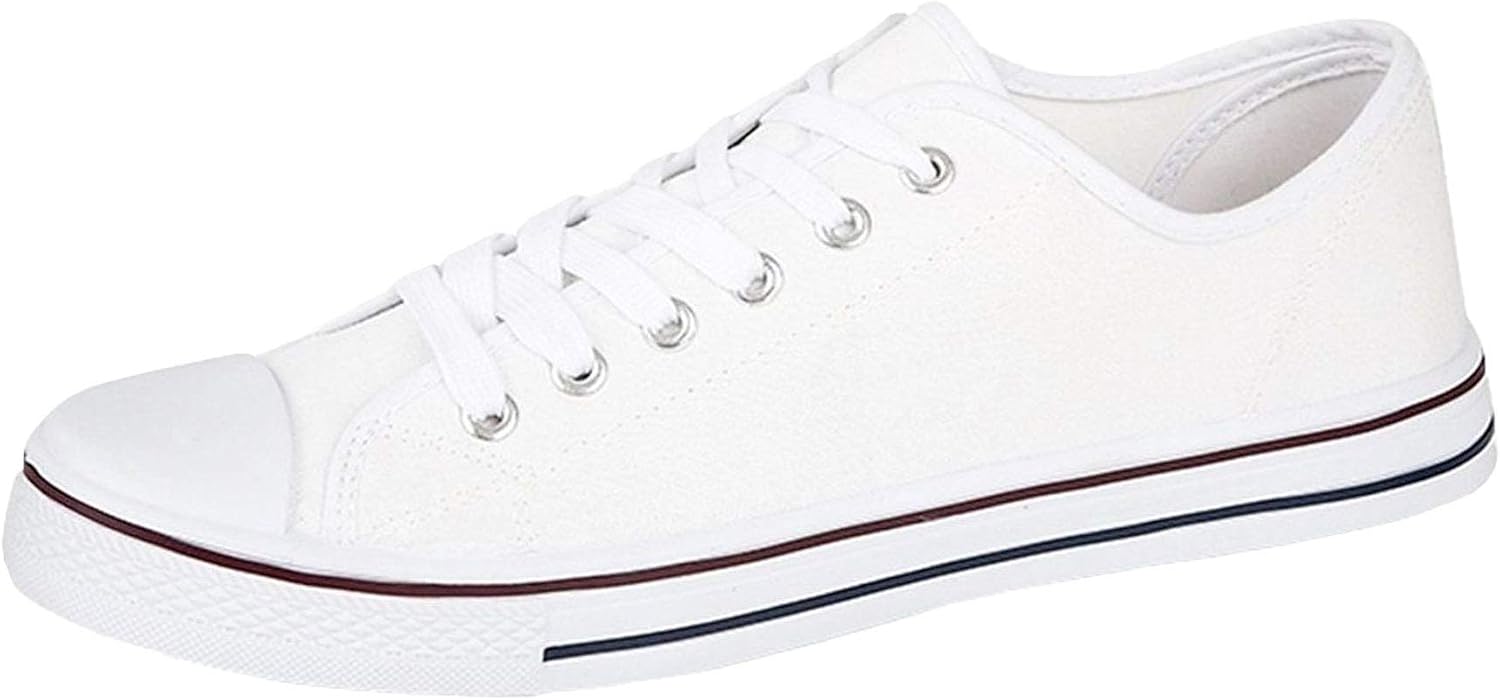 Ladies Canvas Shoes Plimsole Trainer Pumps Womens Lace Up Flat Shoes