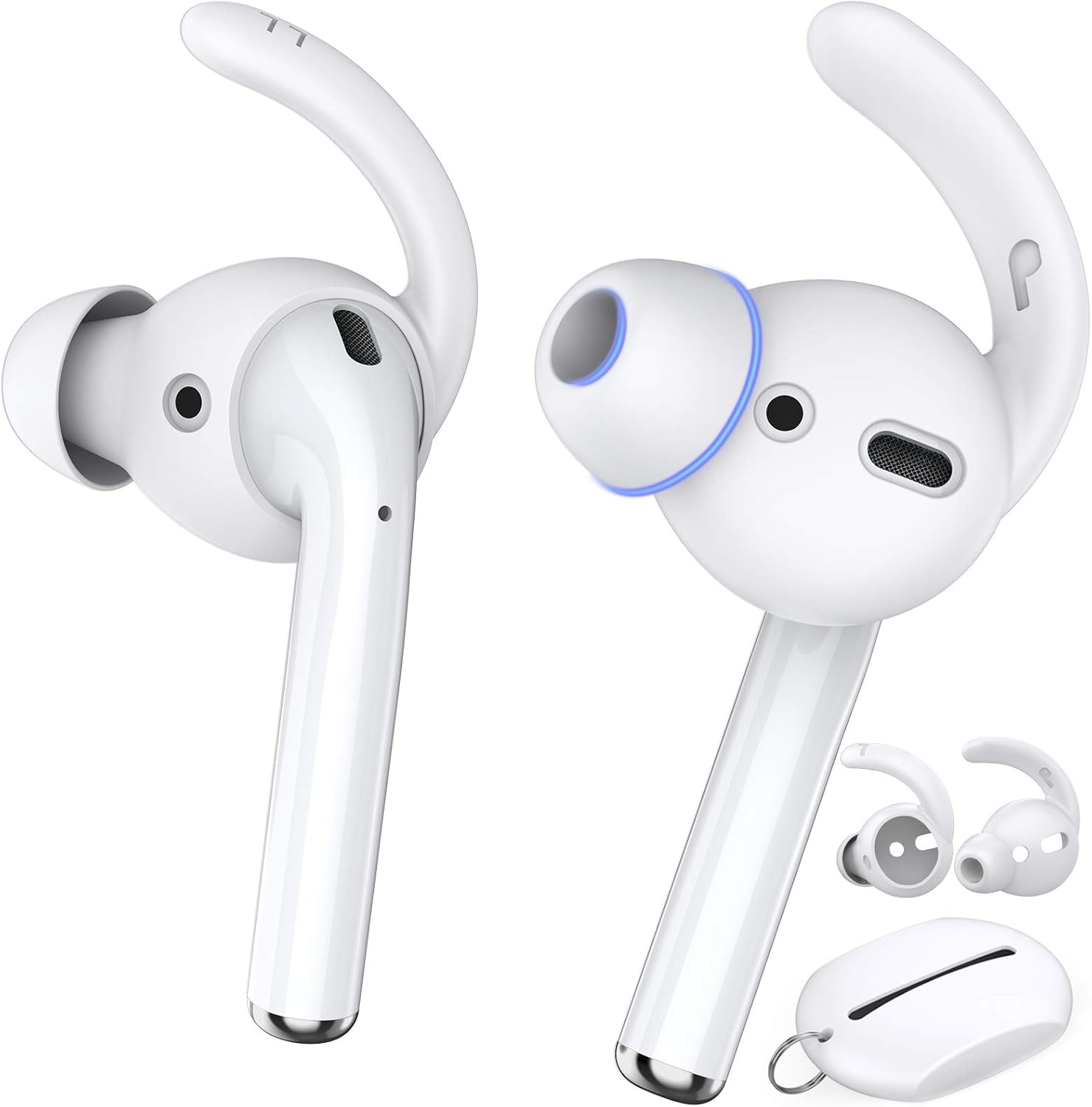 AHASTYLE AirPods Ear Hooks Covers 2 Pairs Silicone Antislip Earbuds Tips [Sound Quality Enhancement] for Apple AirPods 2 & 1 or EarPods (Large & Large, Clear)