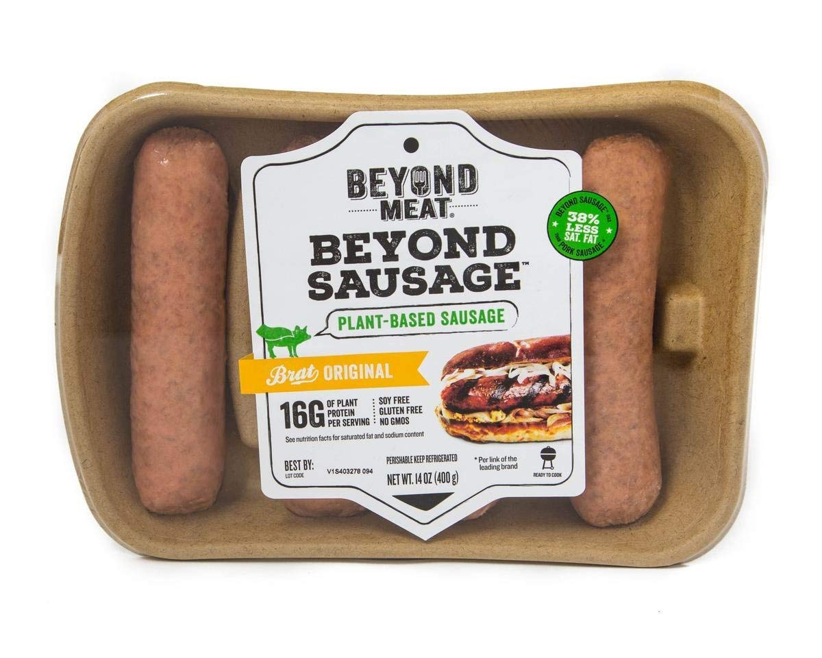 Beyond Meat Beyond Sausage, Plant-Based Links, Brat Original, 16g Protein, 40% Less Saturated Fat, Vegan, Kosher, Halal Certified, Gluten Free, 4 Count, 14 Ounce (Pack of 8)