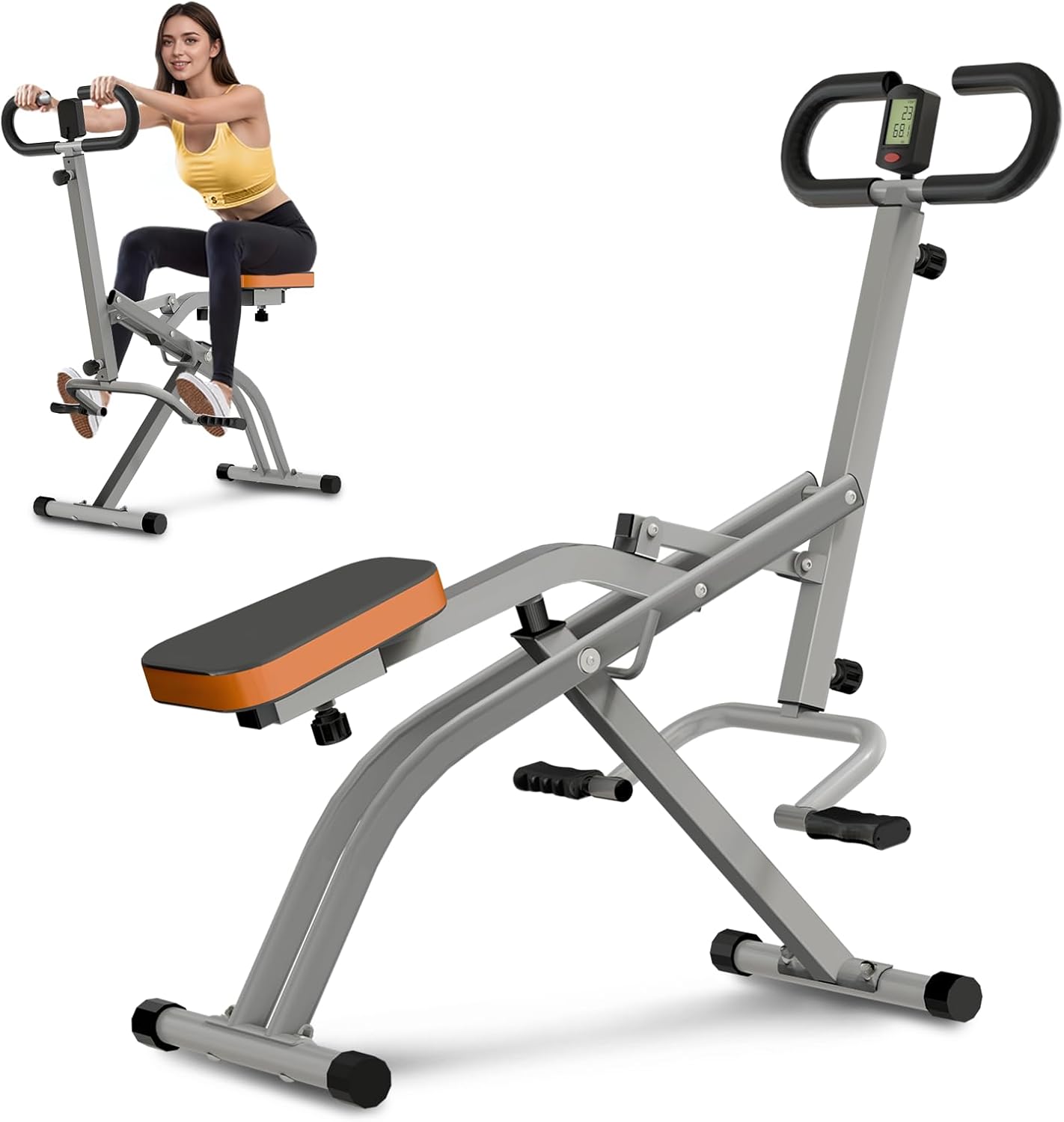 Squat Machine for Home, Squat Assist Trainer with Adjustable Resistance, Foldable Rowing Machine, LCD Display, Exercise Trainer with 265LBS Capacity for Glutes Legs Workout, Grey