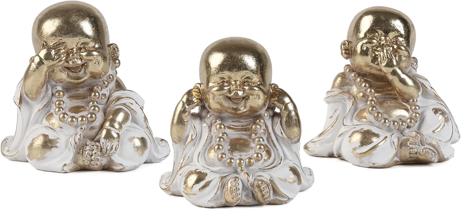 3pcs Buddha Statue Happy Laughing Buddha Figurine,Cute Small Monk Statues,Mini Maitreya Buddha,Car Dashboard and Shelf Decorations Buda,Minimalist for Desktop Ornament Home Decor (Sandstone)