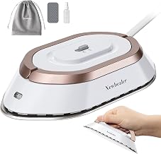Newbealer Travel Iron with Dual Voltage - 120V/220V Mini Dry Iron for Clothes (No Steam), Non-Stick Ceramic Soleplate, 302℉ Heat Press Machine for Quilting & Sewing, 0.95lbs Lightly (Gold)