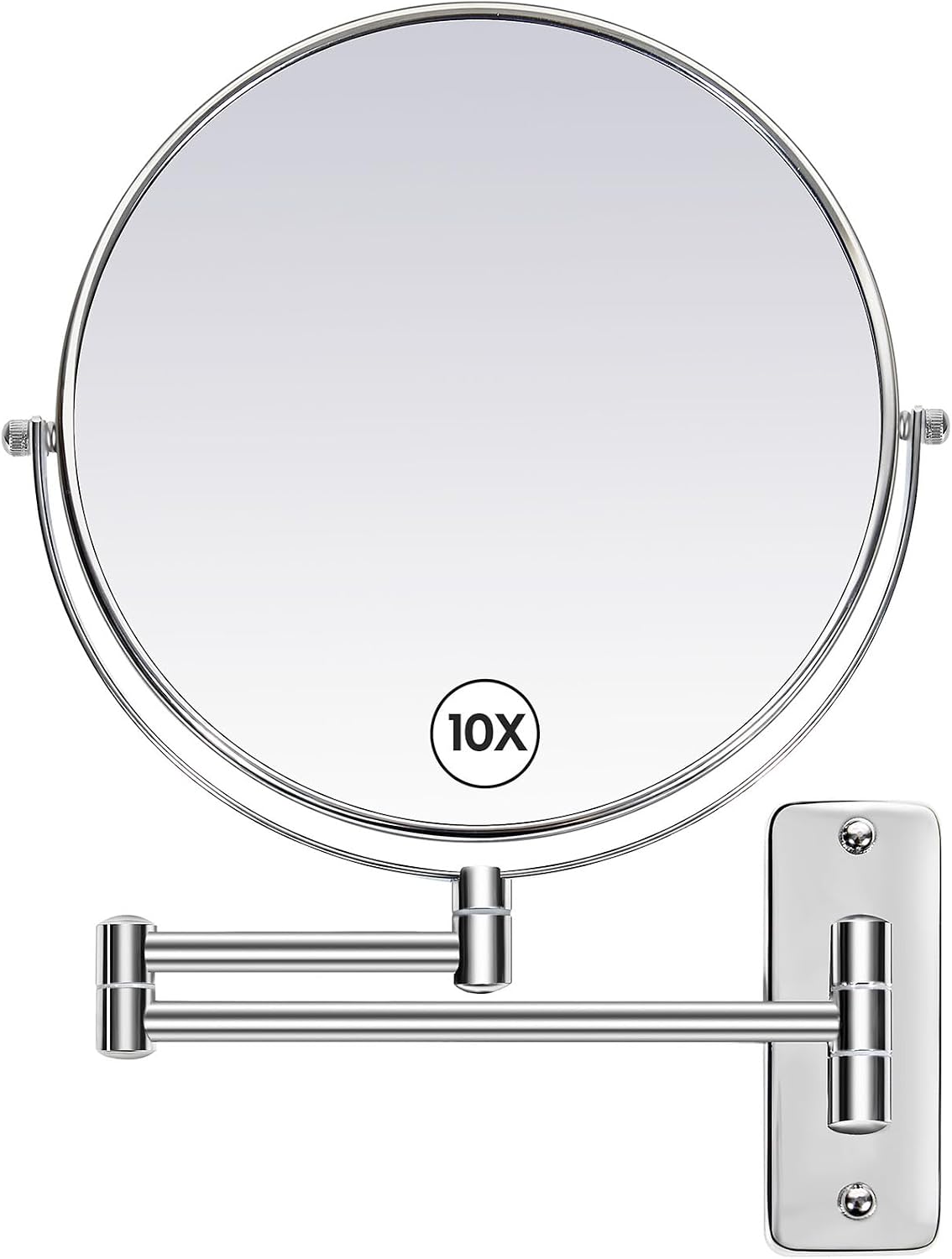 Large Size 9-in Wall Mounted Magnifying Makeup Mirror 1X/10X Magnification,Extendable Bathroom Mirrors Wall Mount Vanity Mirror for Shaving,12-in Folding Arm,Flexible Adjustable,Space-Saving,No Light