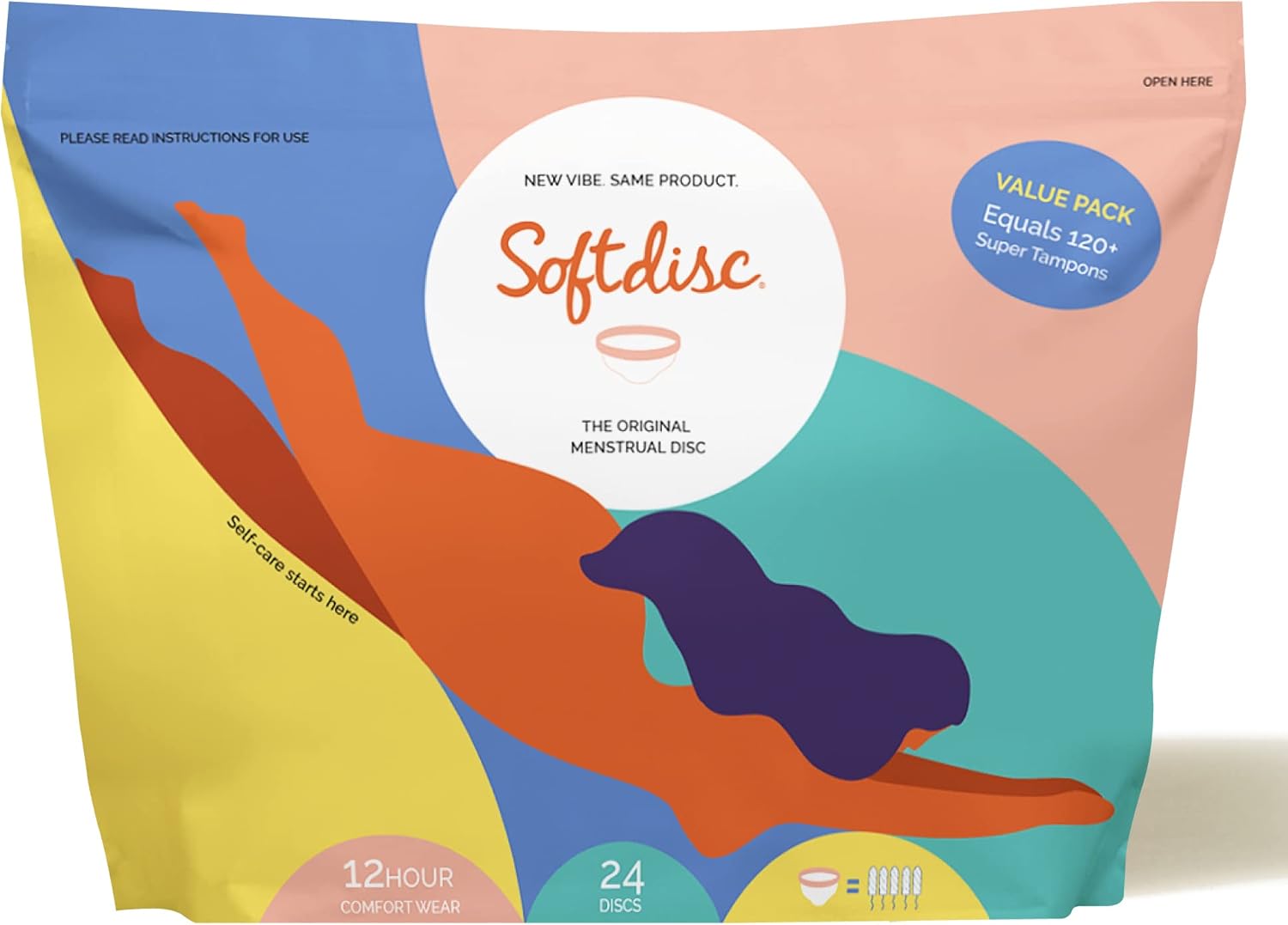 Softdisc Menstrual Discs – Disposable Period Discs for Heavy or Light Periods | 12-Hour Leak Protection | Tampon, Pad, and Cup Alternative | Capacity of 5 Super Tampons | HSA or FSA Eligible (24 ct.)