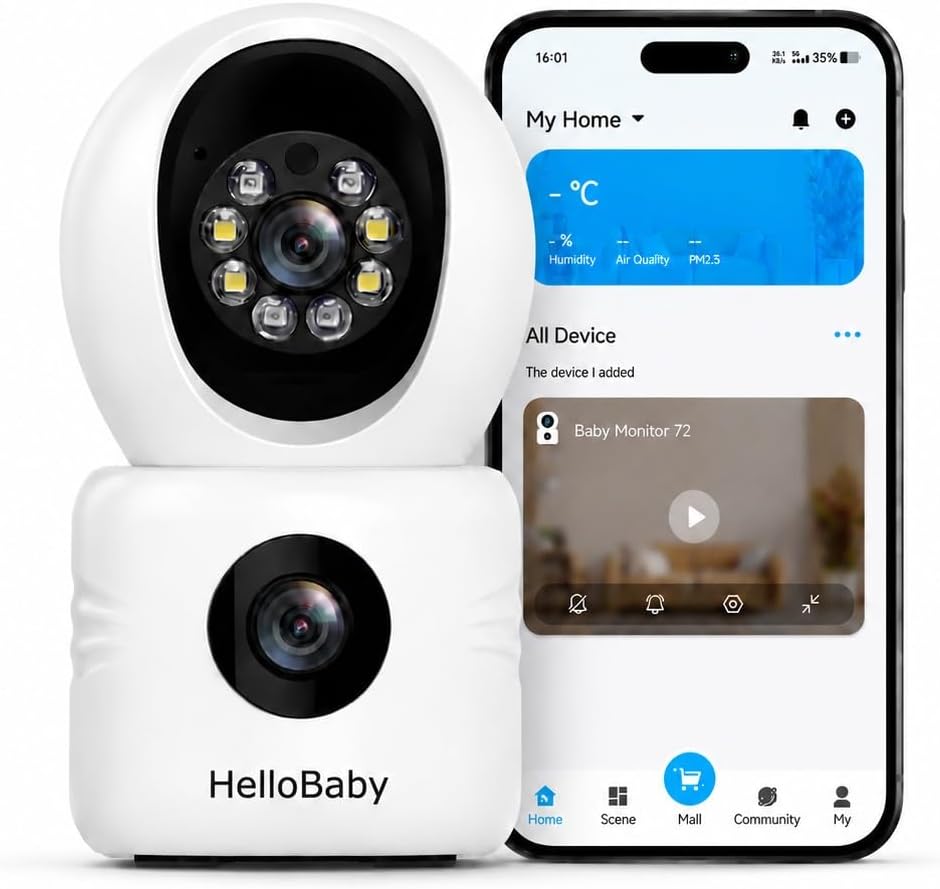 HelloBaby Security Camera for Baby/Pet Monitor, WiFi Video Baby Camera Real-time AV Streaming, Smart Detection, SD&Cloud, Two-Way Talk, Night Vison