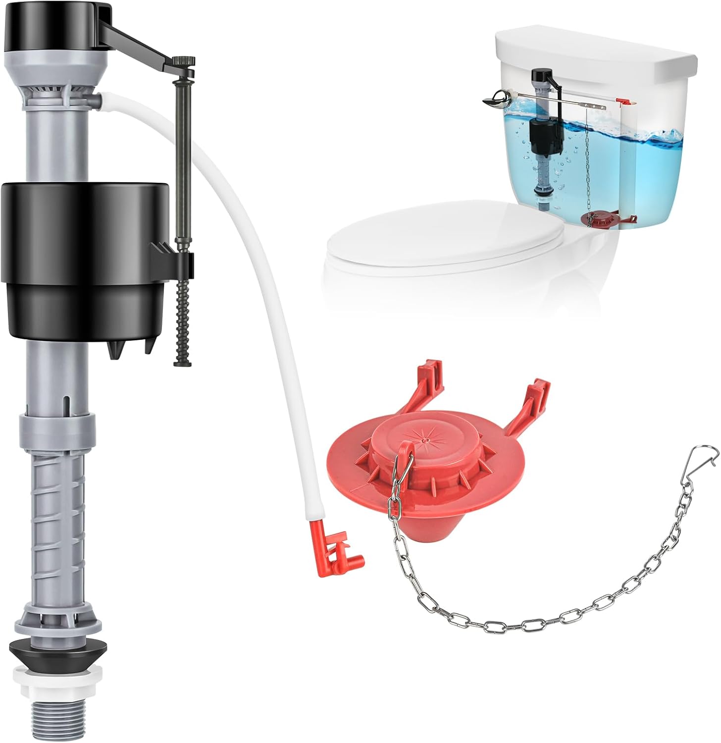 Universal Toilet Repair Kit for Inside Tank – Includes Adjustable Fill Valve & 2-Inch Flapper, Quiet & Easy Installation (Red, 1-Pack)