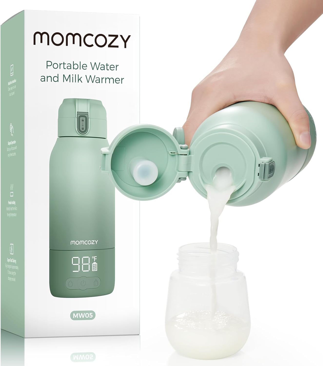 Momcozy Portable Milk Warmer for Travel – Dual Heating Modes for Breast Milk & Water, Portable Bottle Warmer with Fast Heating & Long Battery Life, 500ml Large Capacity to Meet Your All-Day Needs