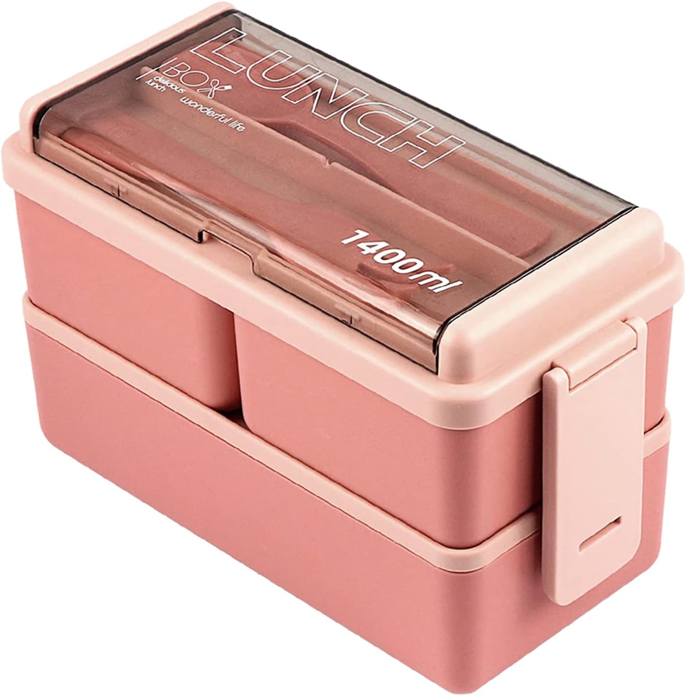 Lychico Lunch Box, 1400ml Bento Box with Spoon Fork, Stackable 2 Layer 3 Compartments Leak Proof Japanese Lunch Box, Meal Prep Container Box for Adults Kids Students Office Microwave Dishwasher Safe