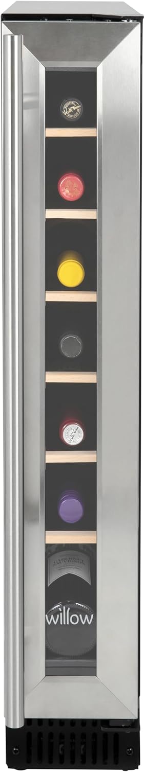 Willow W15WCSS 20L Under Counter Wine Fridge/Wine Cooler, 4* Rating, Digital Display with Touch Control, Ventilated Cooling, 2 Years Warranty - Stainless Steel