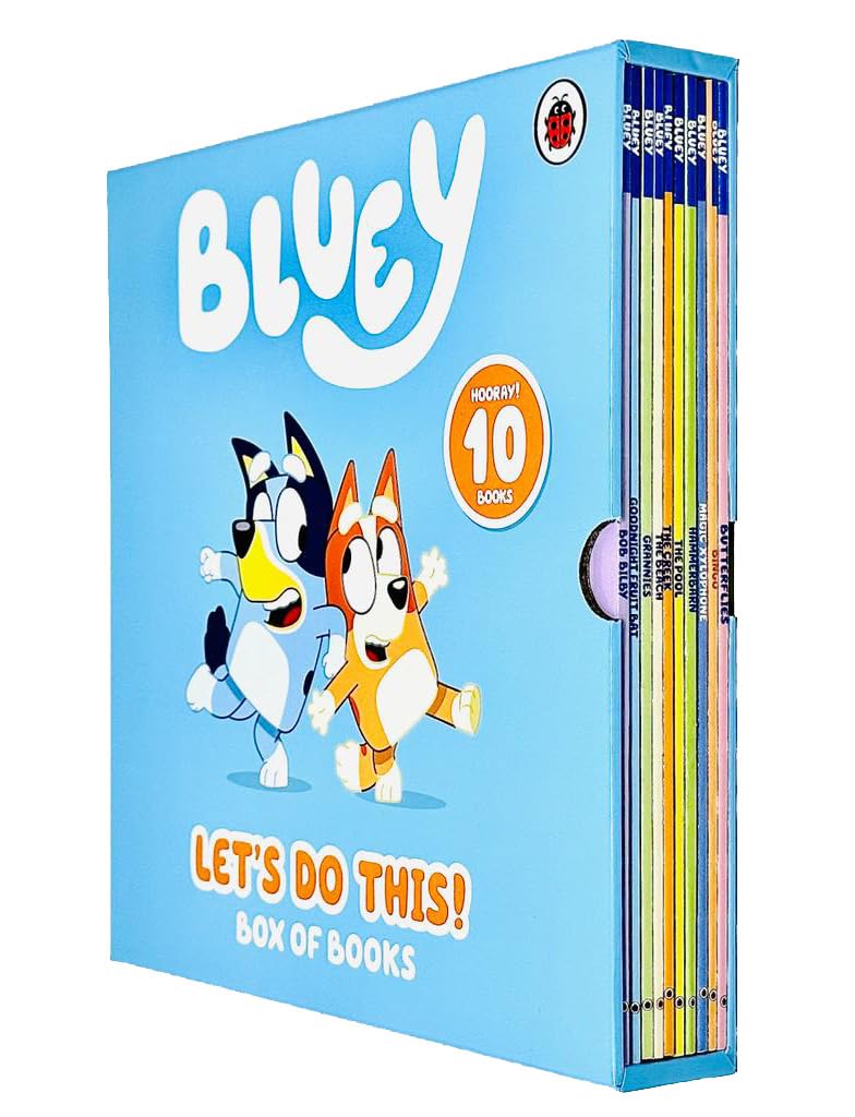 Bluey lets Do This! 10 Picture Books Story Collection Box Set (The Beach, Goodnight Fruit Bat, Butterflies, Bingo, Magic Xylophone, Hammerbarn, The Pool, The Creek, Grannies & Bob Biley)